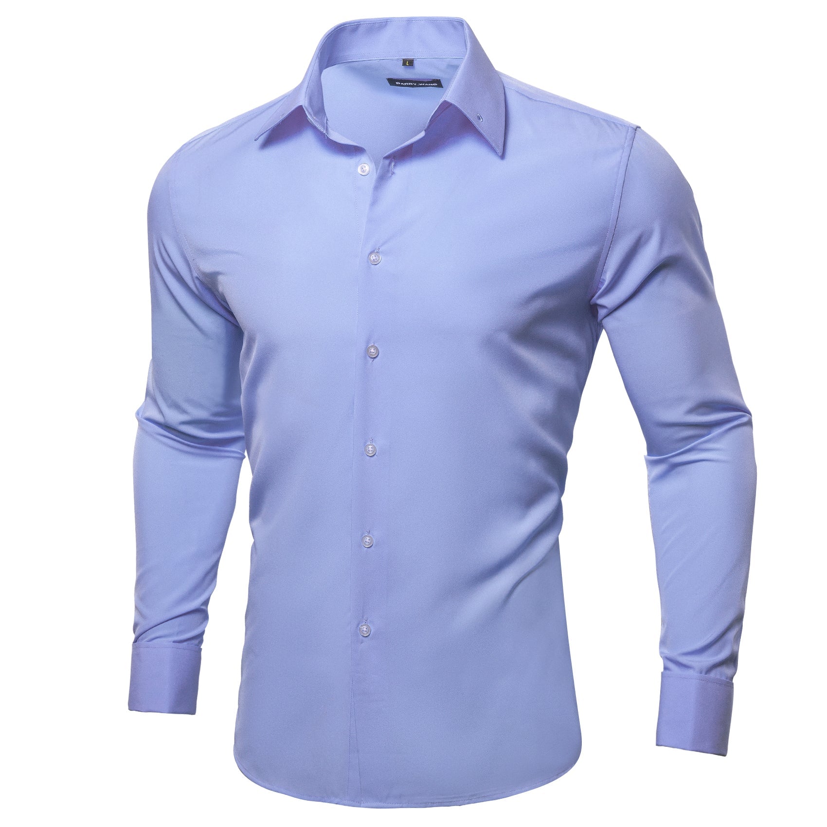 Barry.wang Medium Purple Solid Silk Shirt with Collar Pin