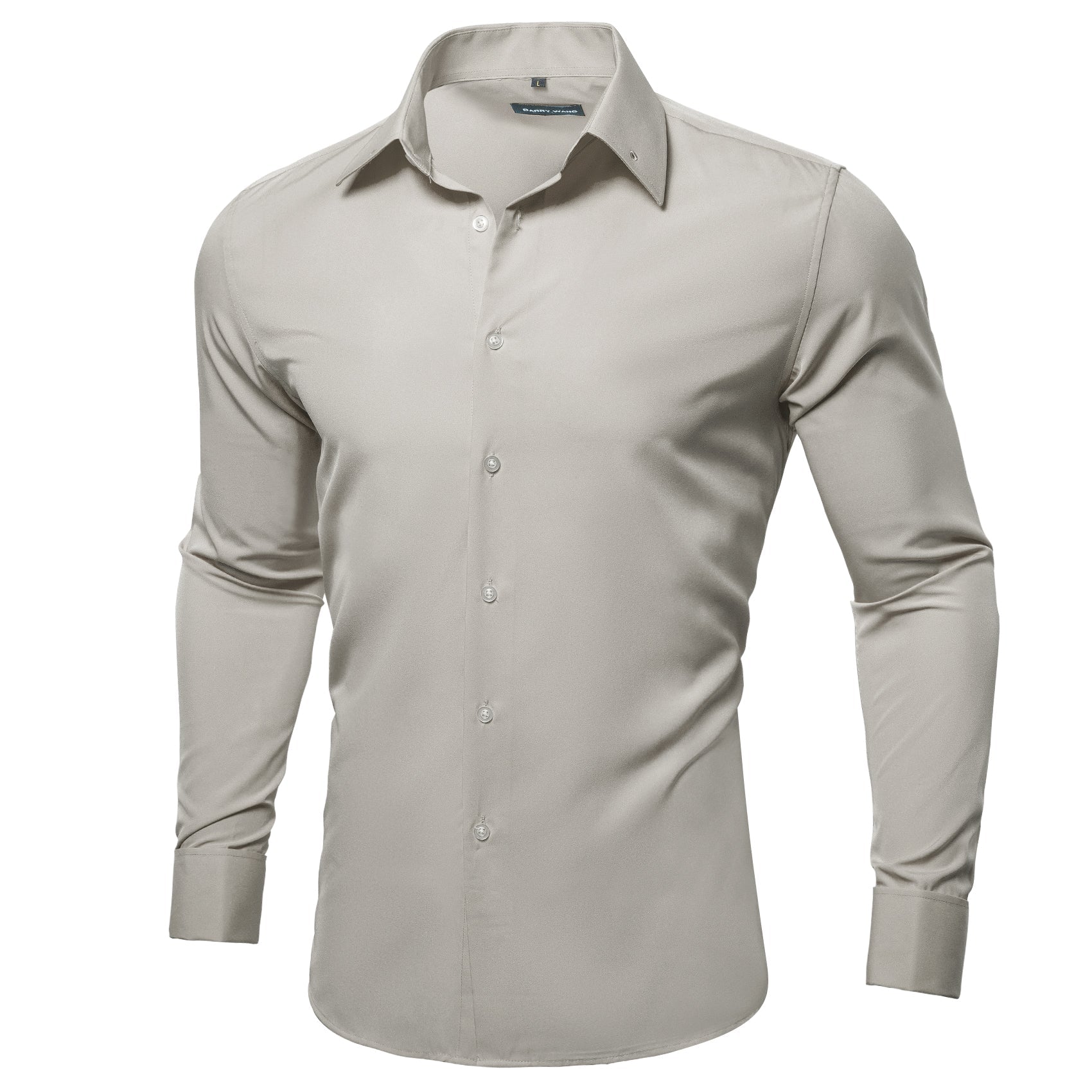 Barry.wang Light Grey Solid Silk Shirt with Collar Pin