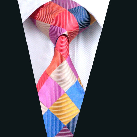 Red Blue Plaid Tie Pocket Square Cufflinks Set - barry-wang