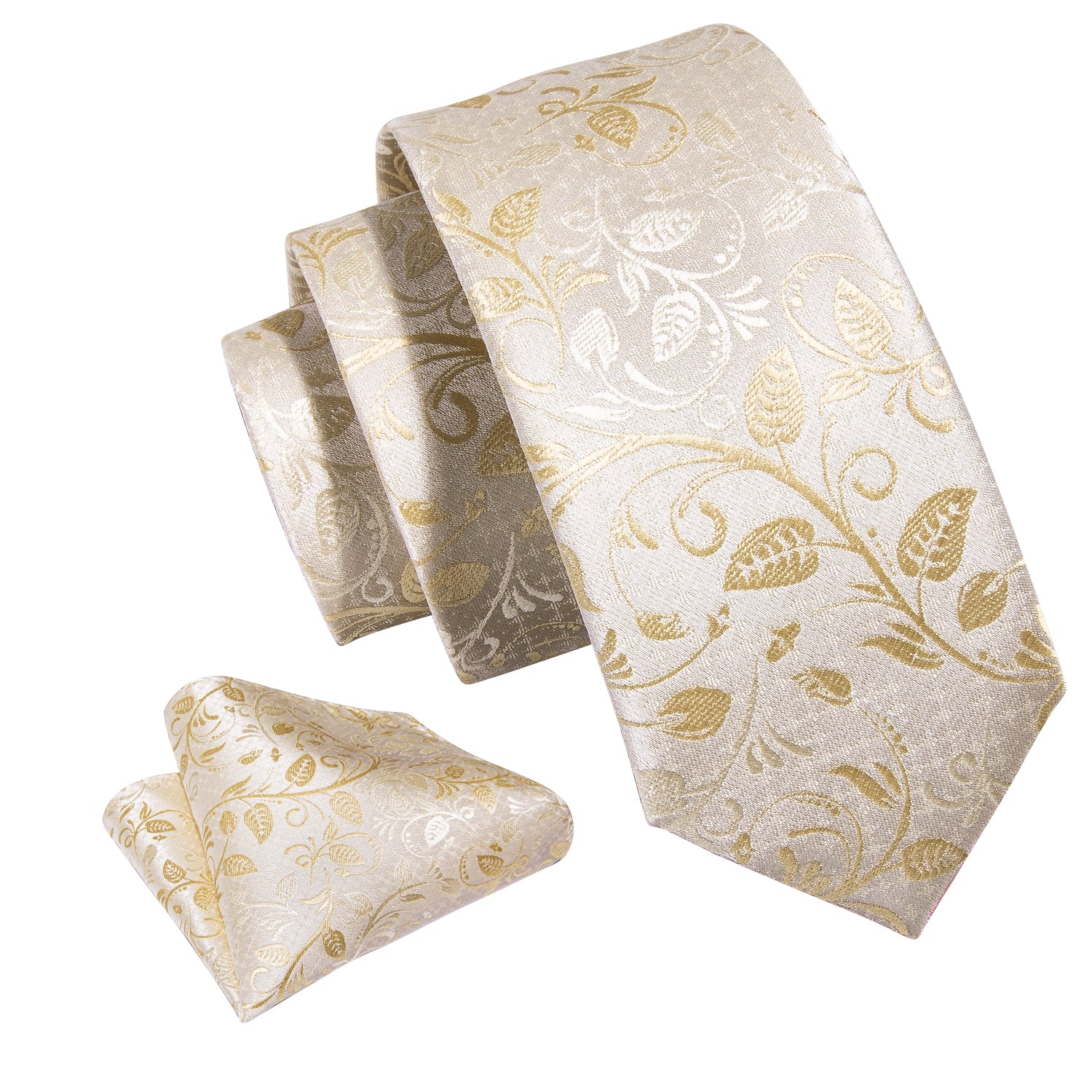 Barry.wang Floral Tie Children Champagne Gold Tie Pocket Square Set