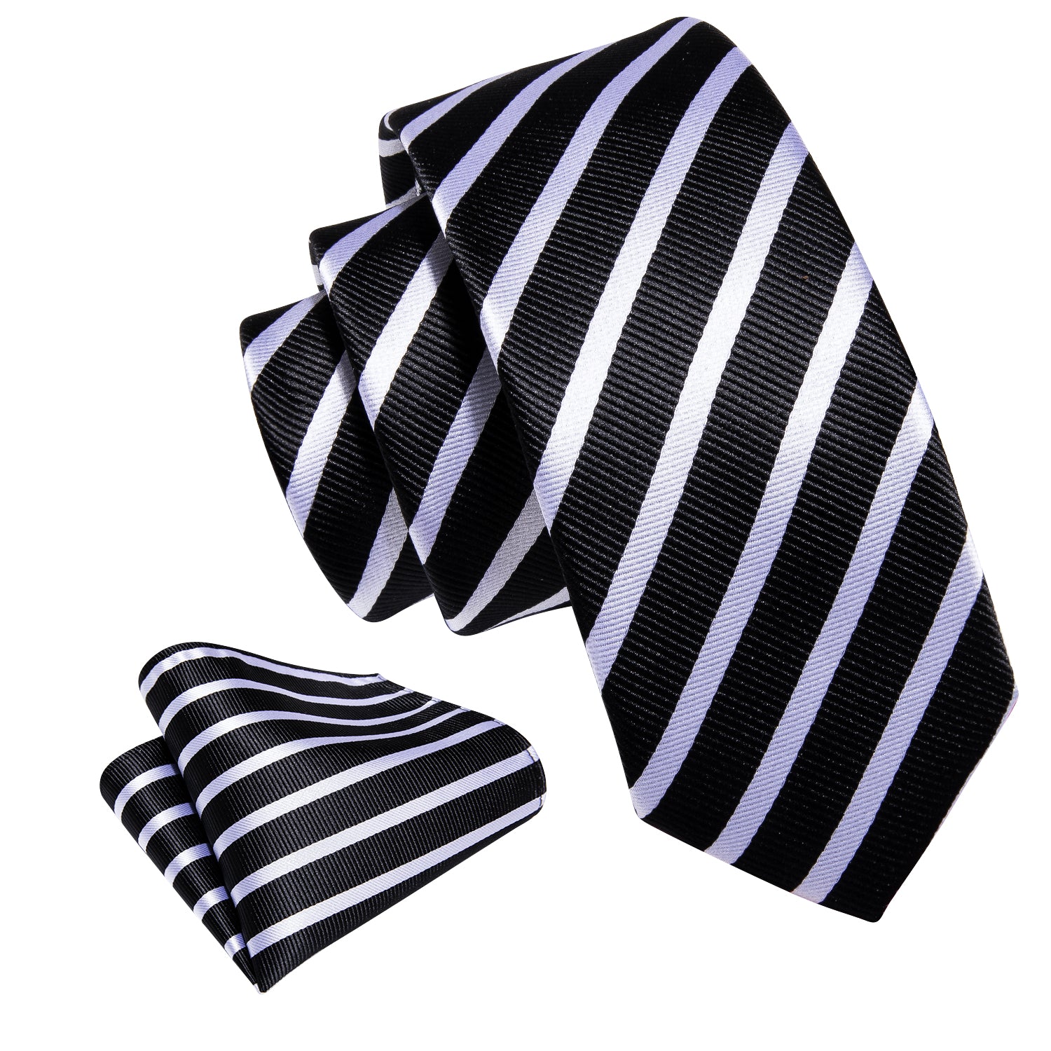 Children Black White Striped Tie Pocket Square Set