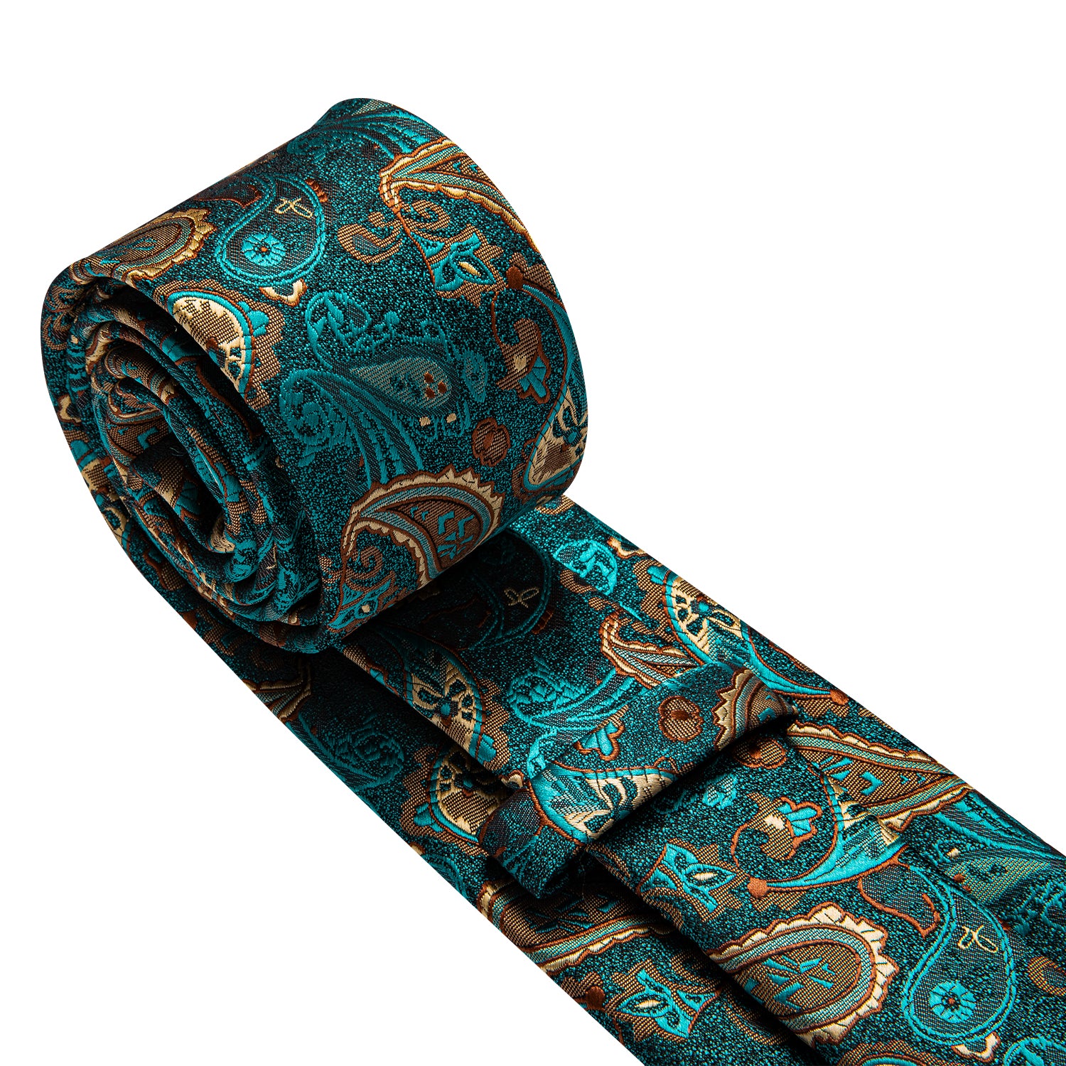 Barry Wang Green Brown Paisley Tie Hanky Cufflinks Set