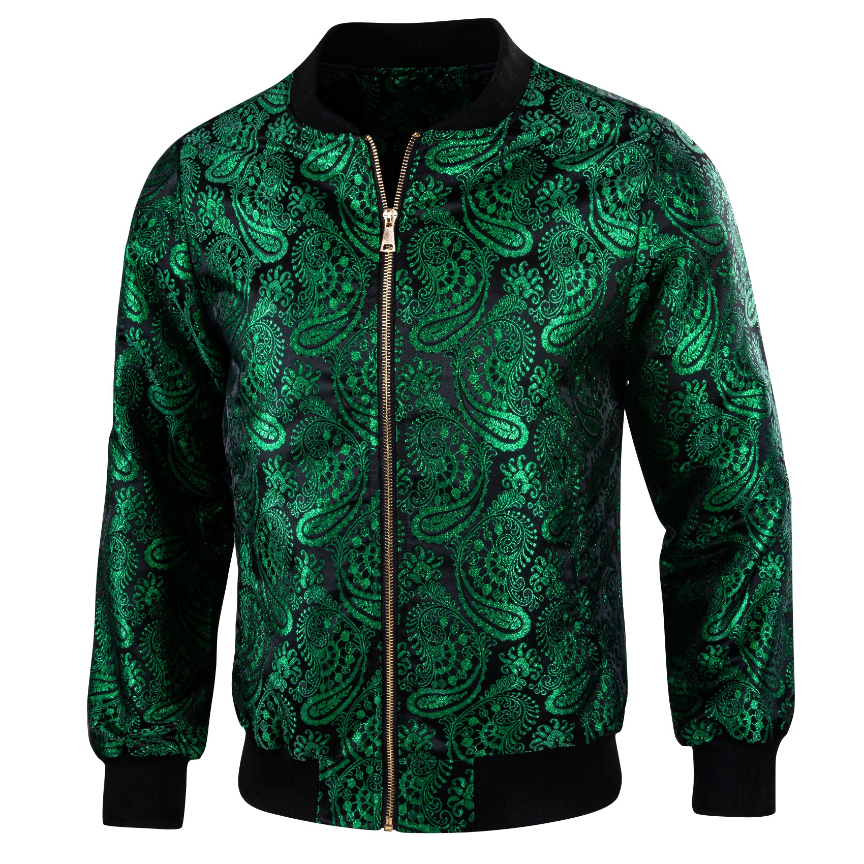 Mens Green Black Floral Jacquard Paisley Jacket