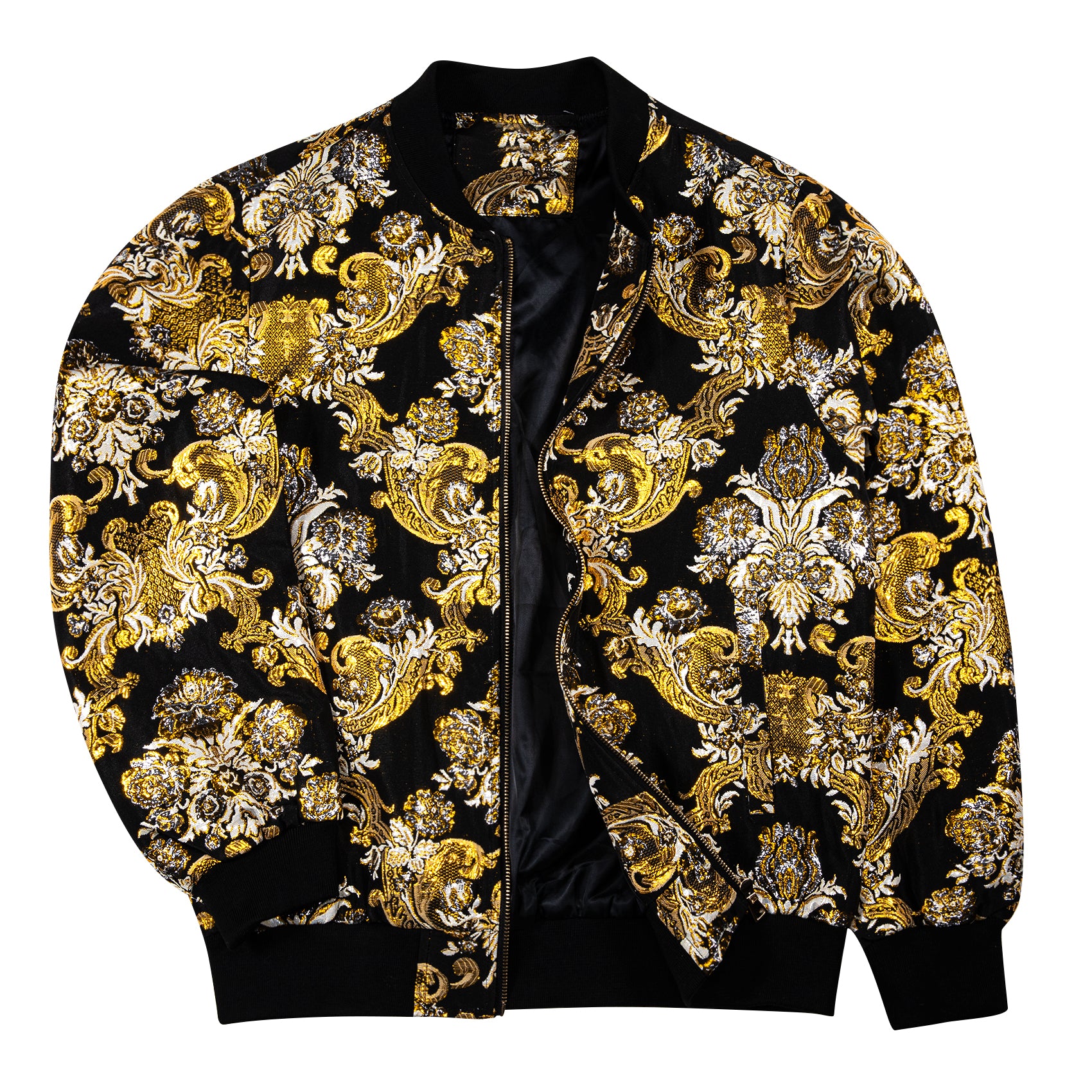 Barry.wang Zipper Jacket Men's Gold Black Floral Jacquard Paisley Jacket