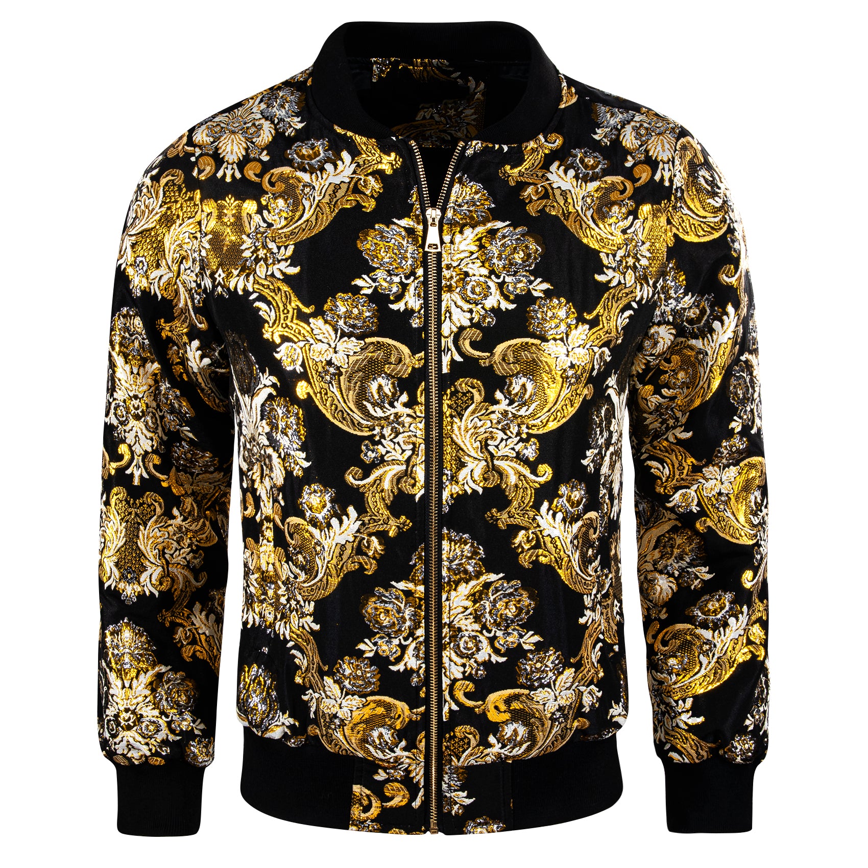 Mens Gold Black Floral Jacquard Paisley Jacket