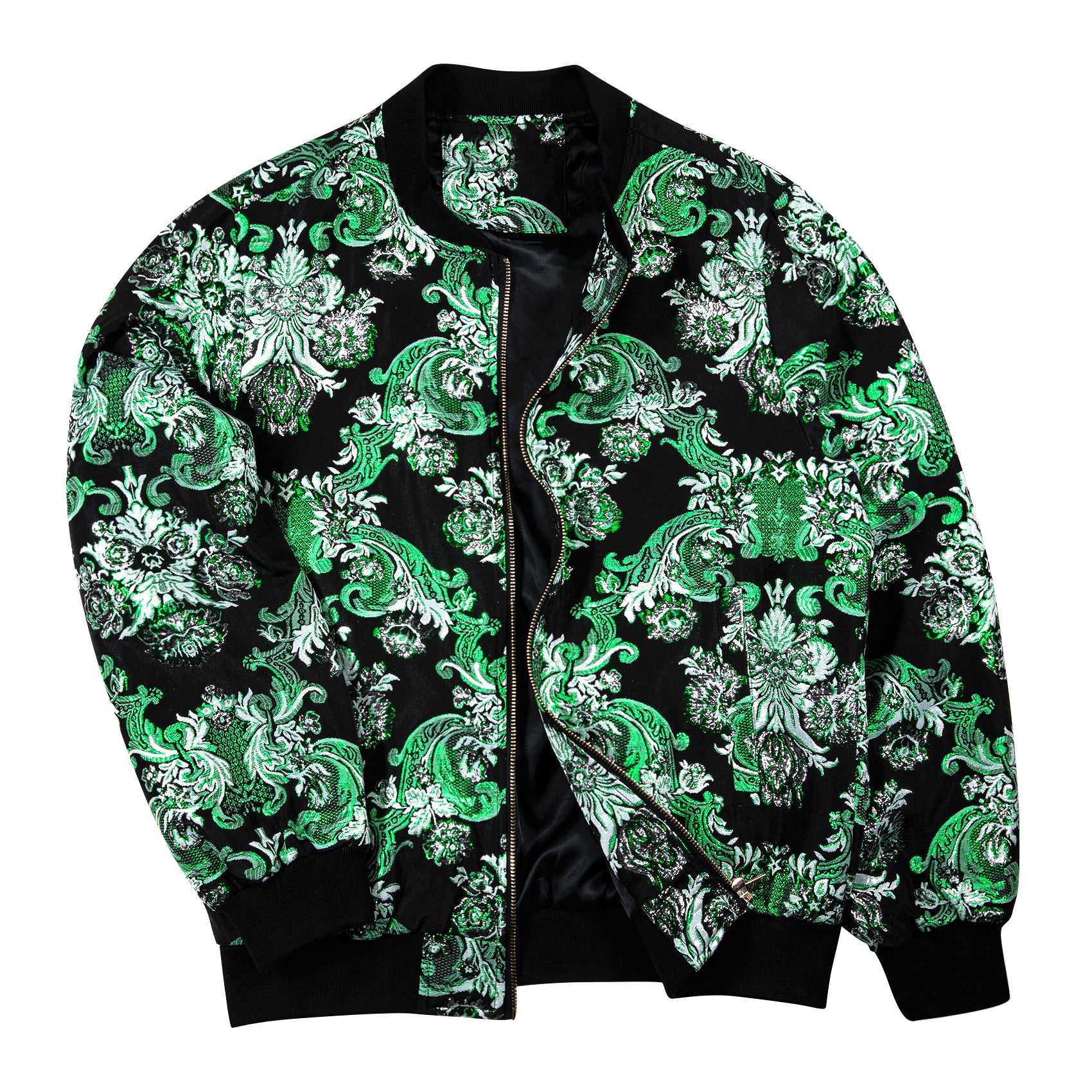 Mens Green White Floral Jacquard Paisley Jacket