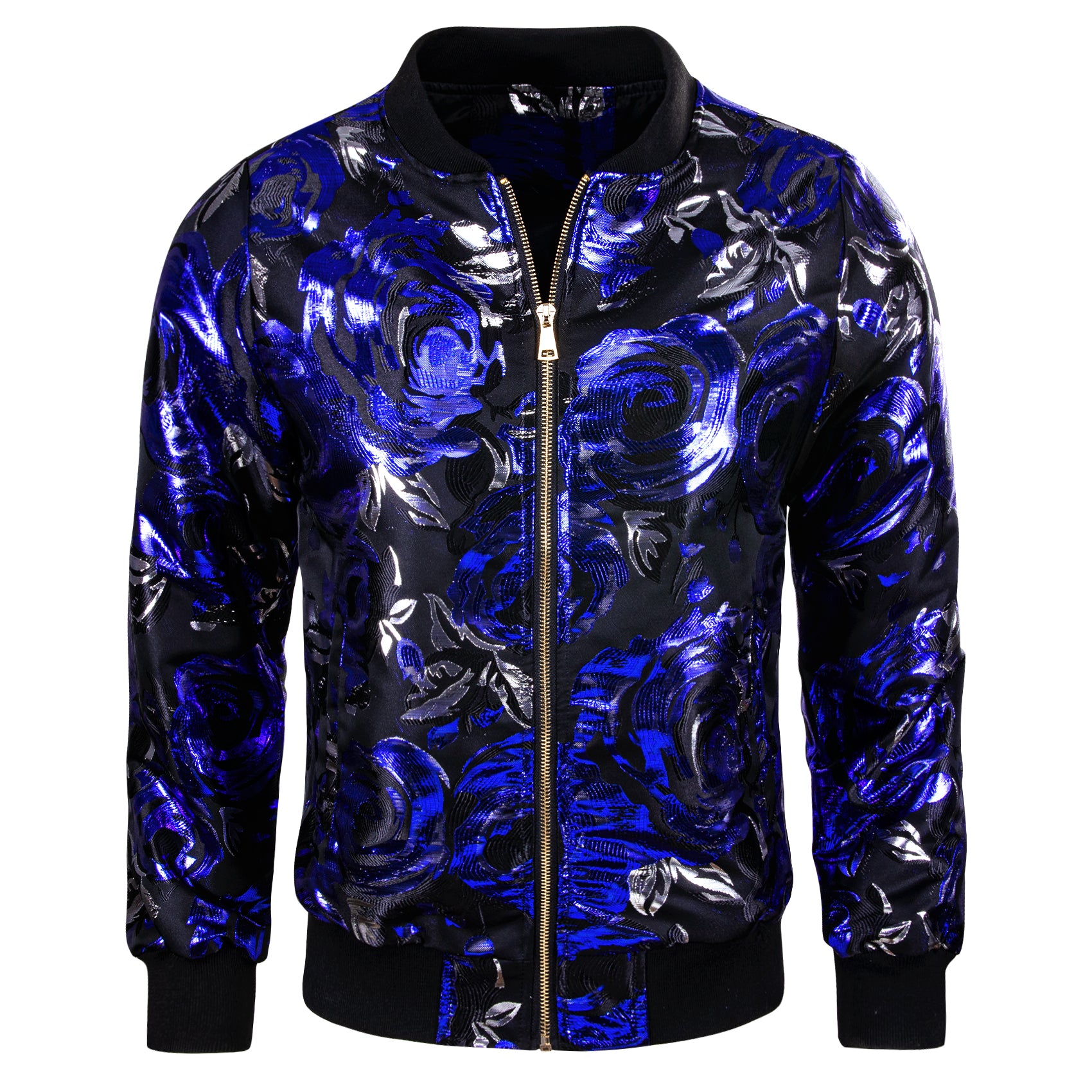 Mens Deep Blue Black Floral Jacquard Paisley Jacket