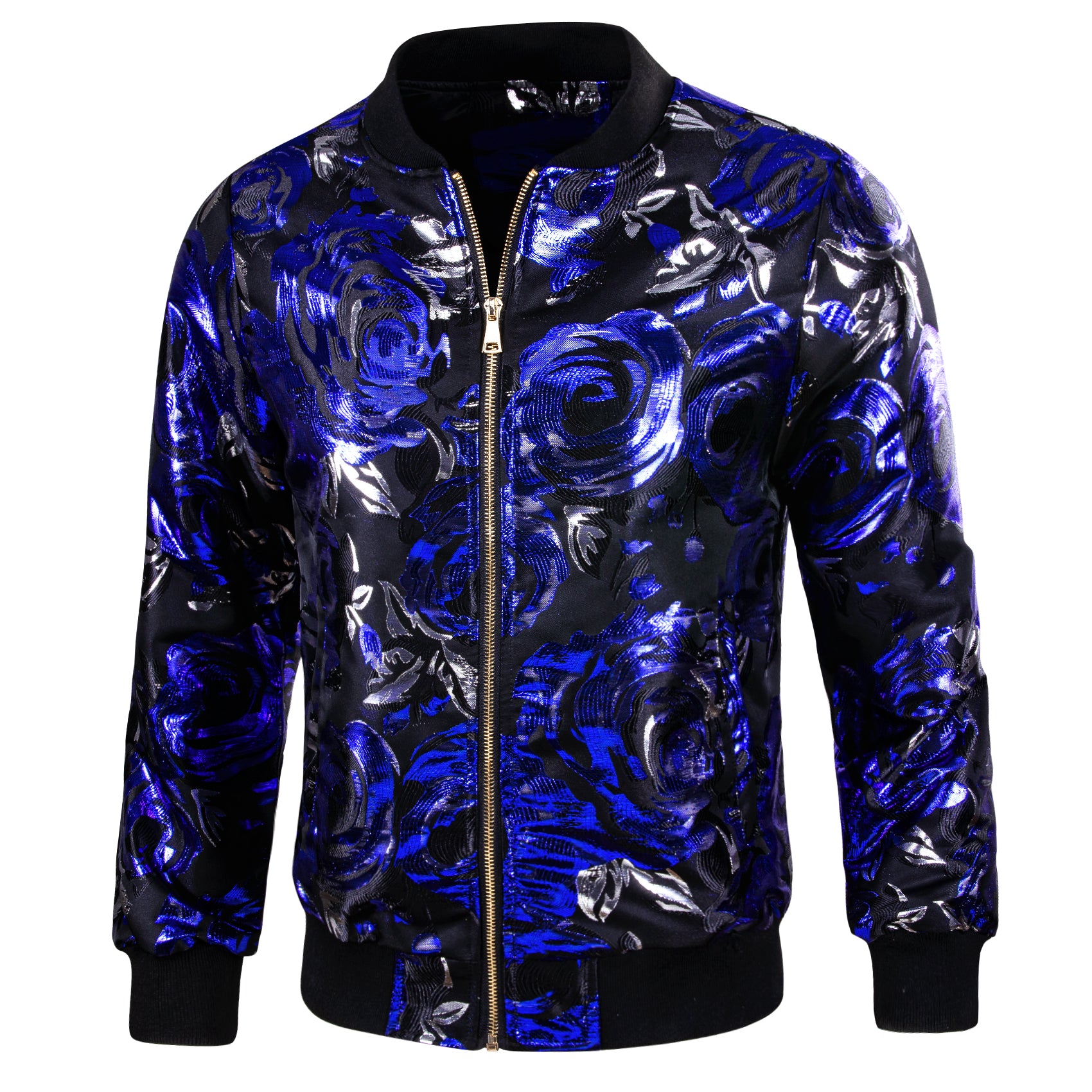 Mens Deep Blue Black Floral Jacquard Paisley Jacket
