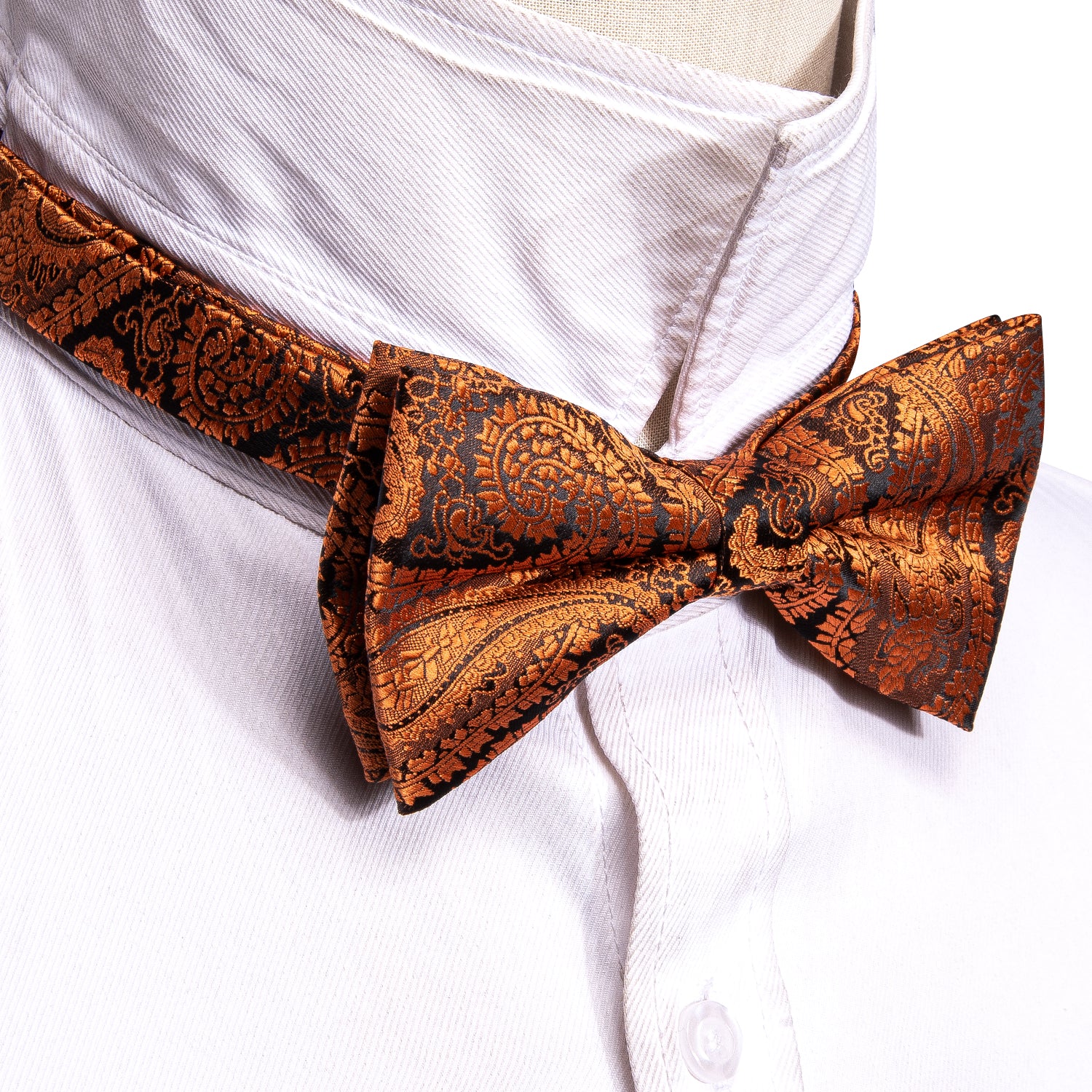 Brown Rust Orange Paisley Mens Bow Tie Hanky Cufflinks Set