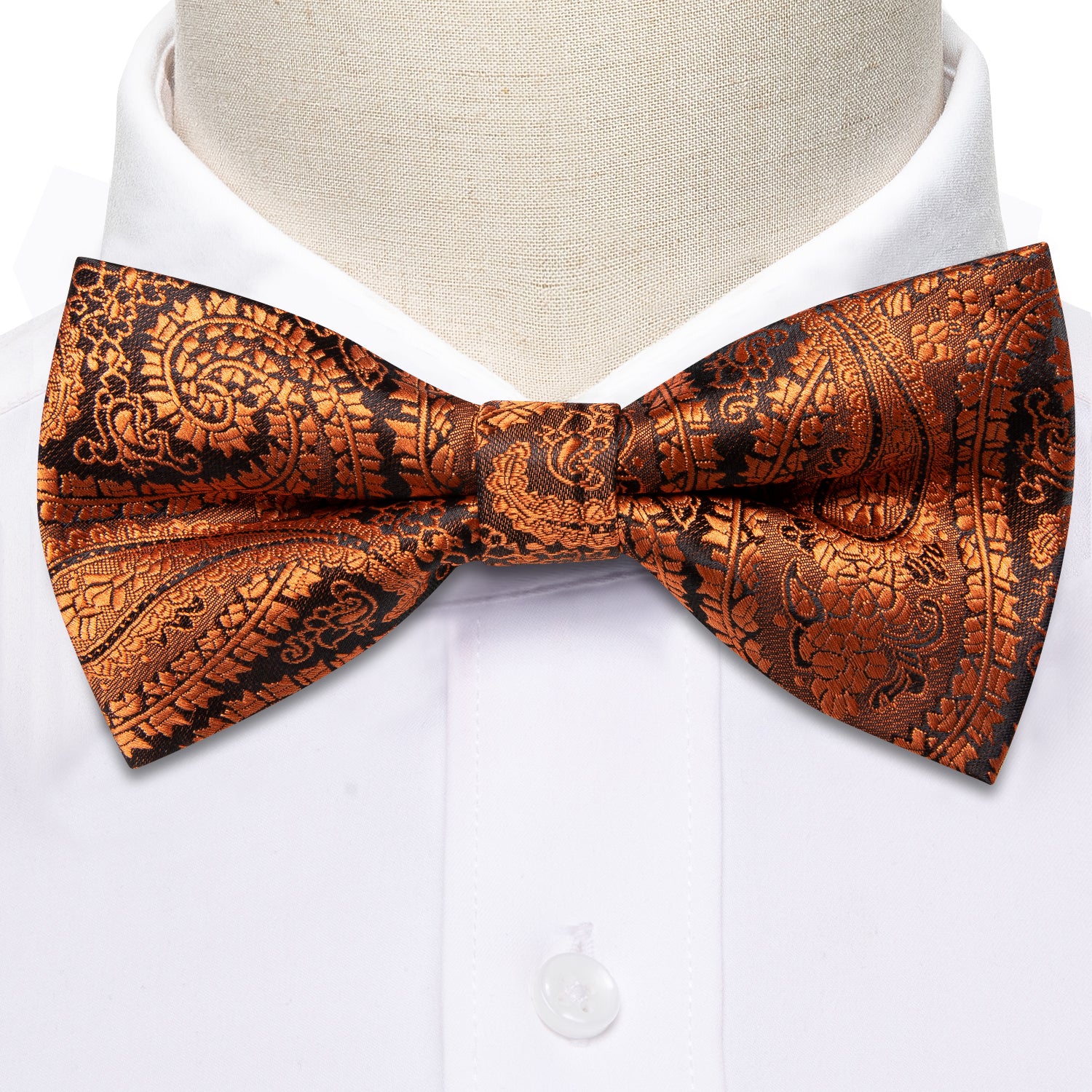 Brown Rust Orange Paisley Mens Bow Tie Hanky Cufflinks Set