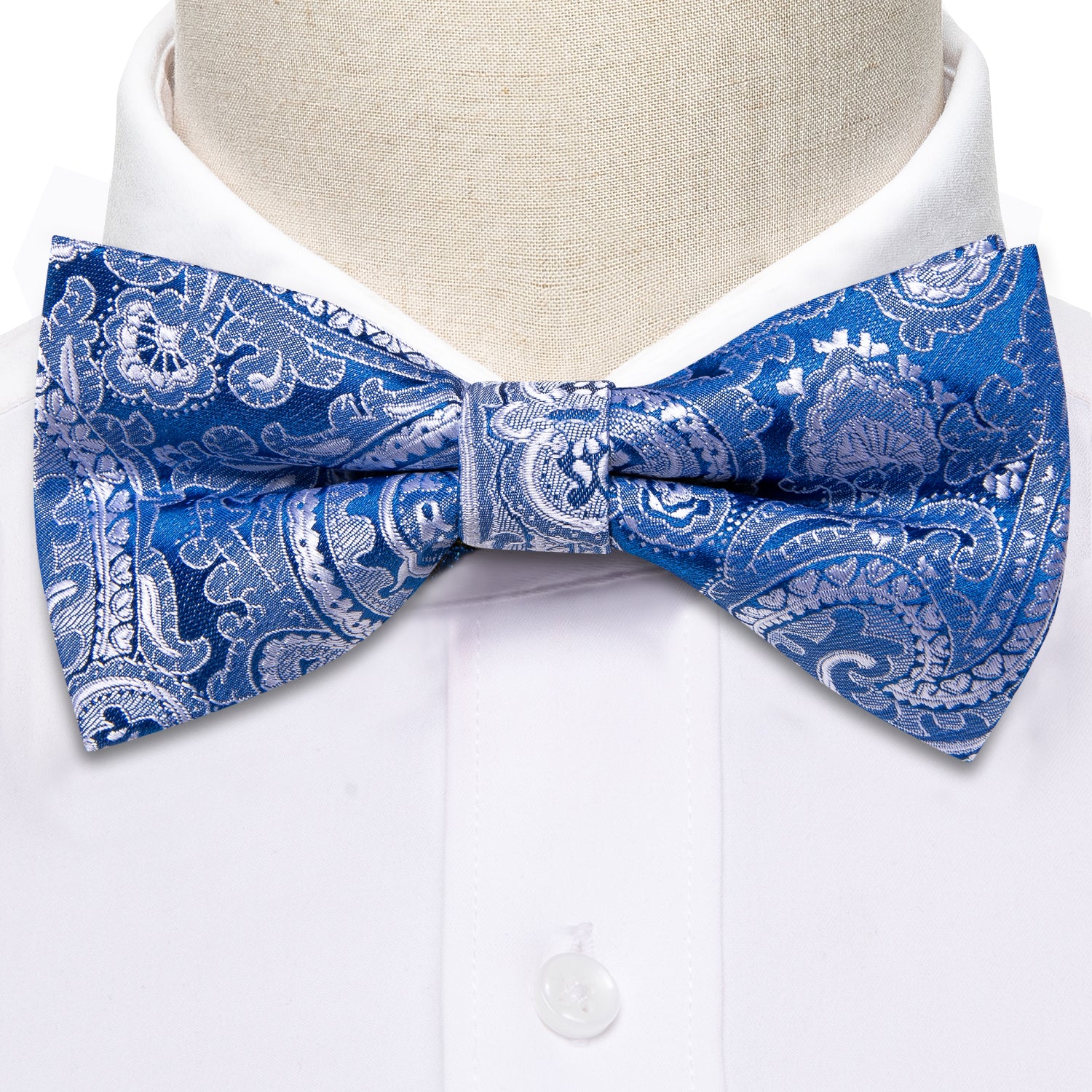  Blue Silver Paisley Pre-tied Bow Tie Hanky Cufflinks Set