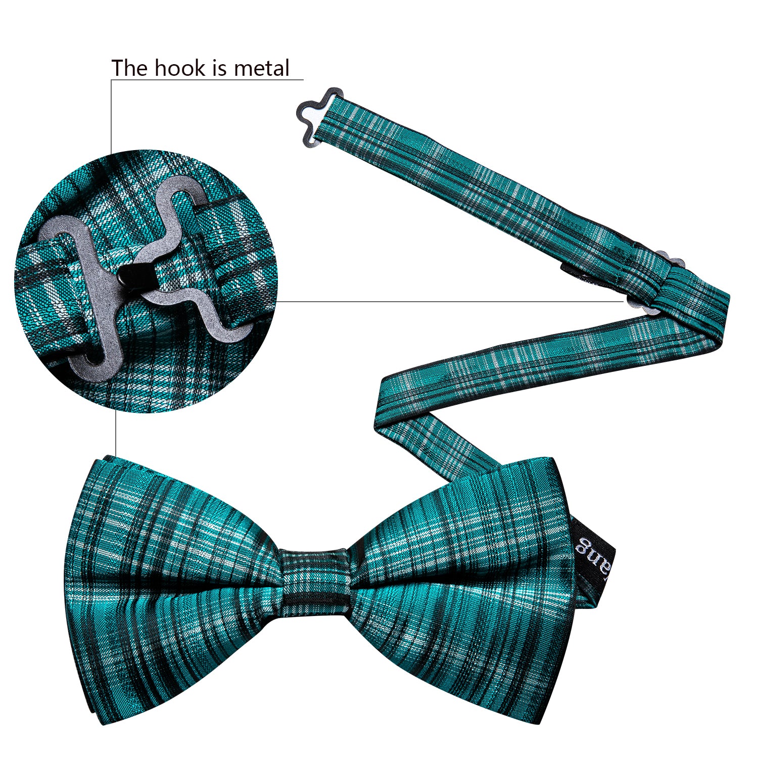 Blue White Striped Pre-tied Bow Tie Hanky Cufflinks Set