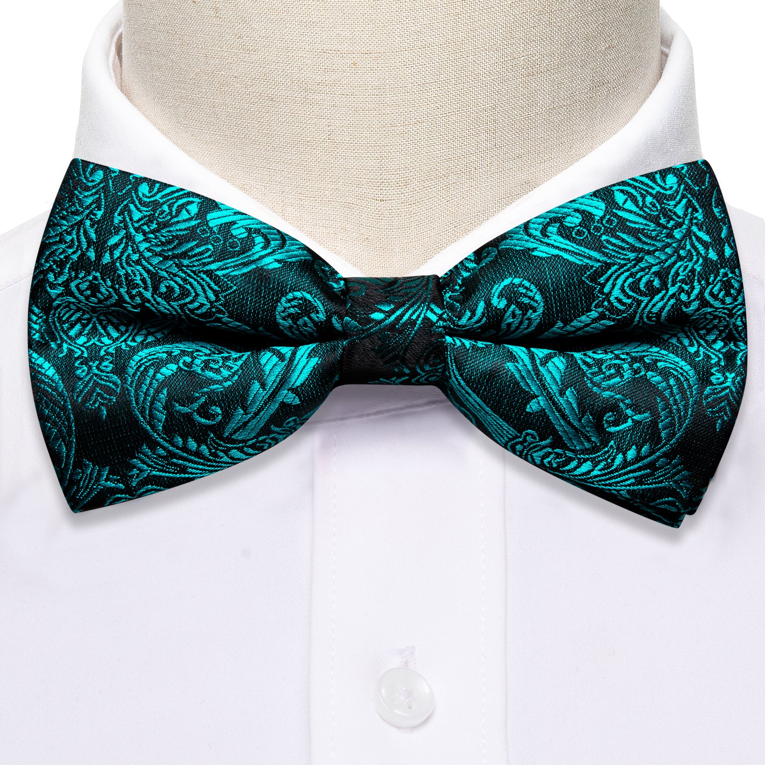  Teal Neck Ties Paisley Pre-tied Bow Tie Hanky Cufflinks Set