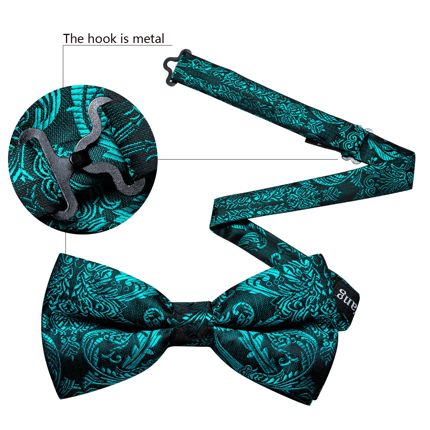  Teal Neck Ties Paisley Pre-tied Bow Tie Hanky Cufflinks Set