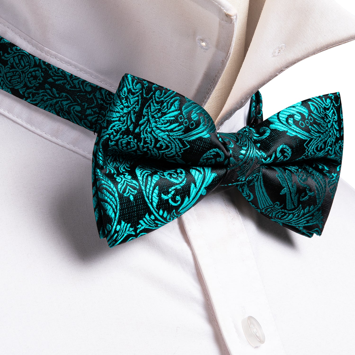  Teal Neck Ties Paisley Pre-tied Bow Tie Hanky Cufflinks Set