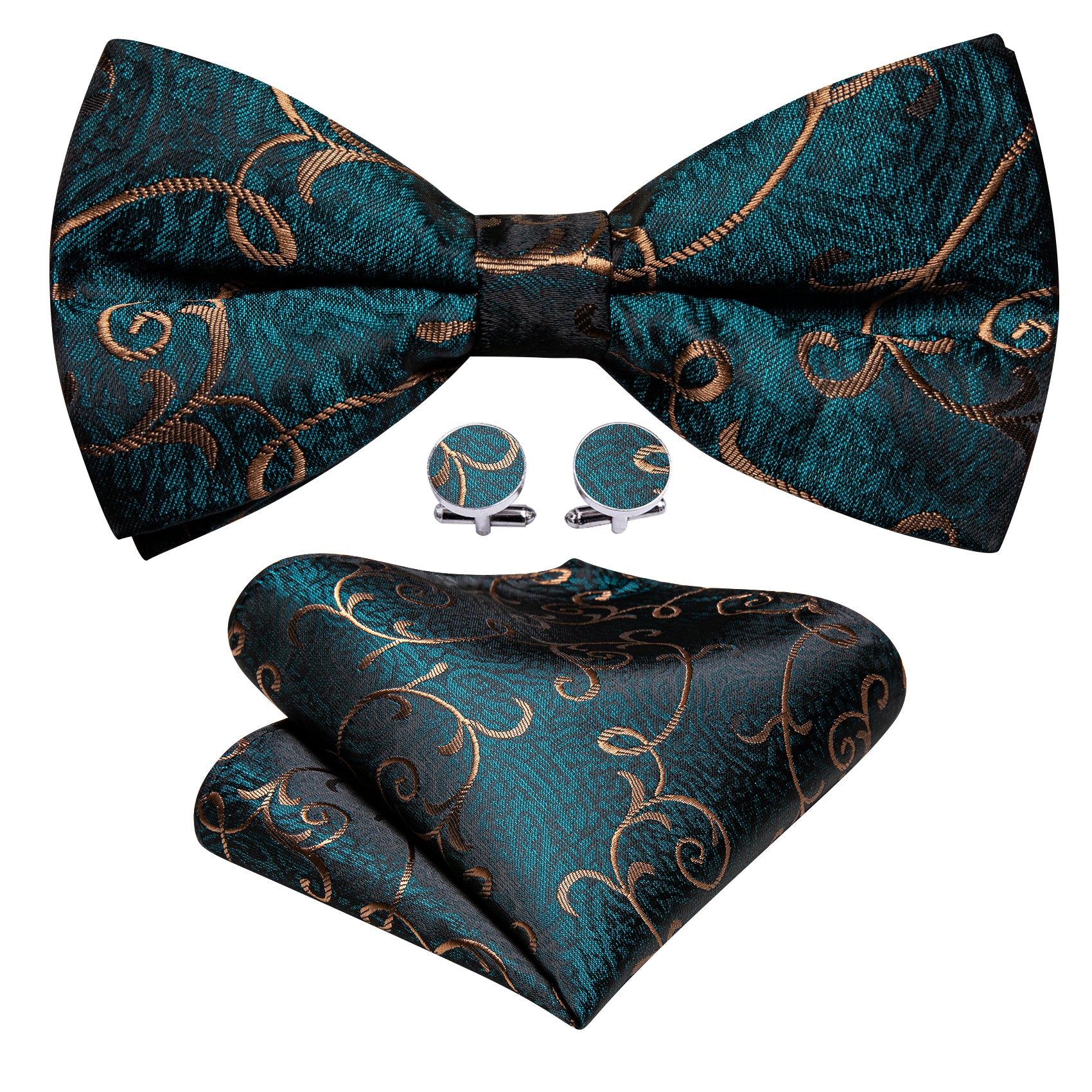 Barry.wang Blue Tie Gold Jacquard Floral Pre-tied Bow Tie Formal