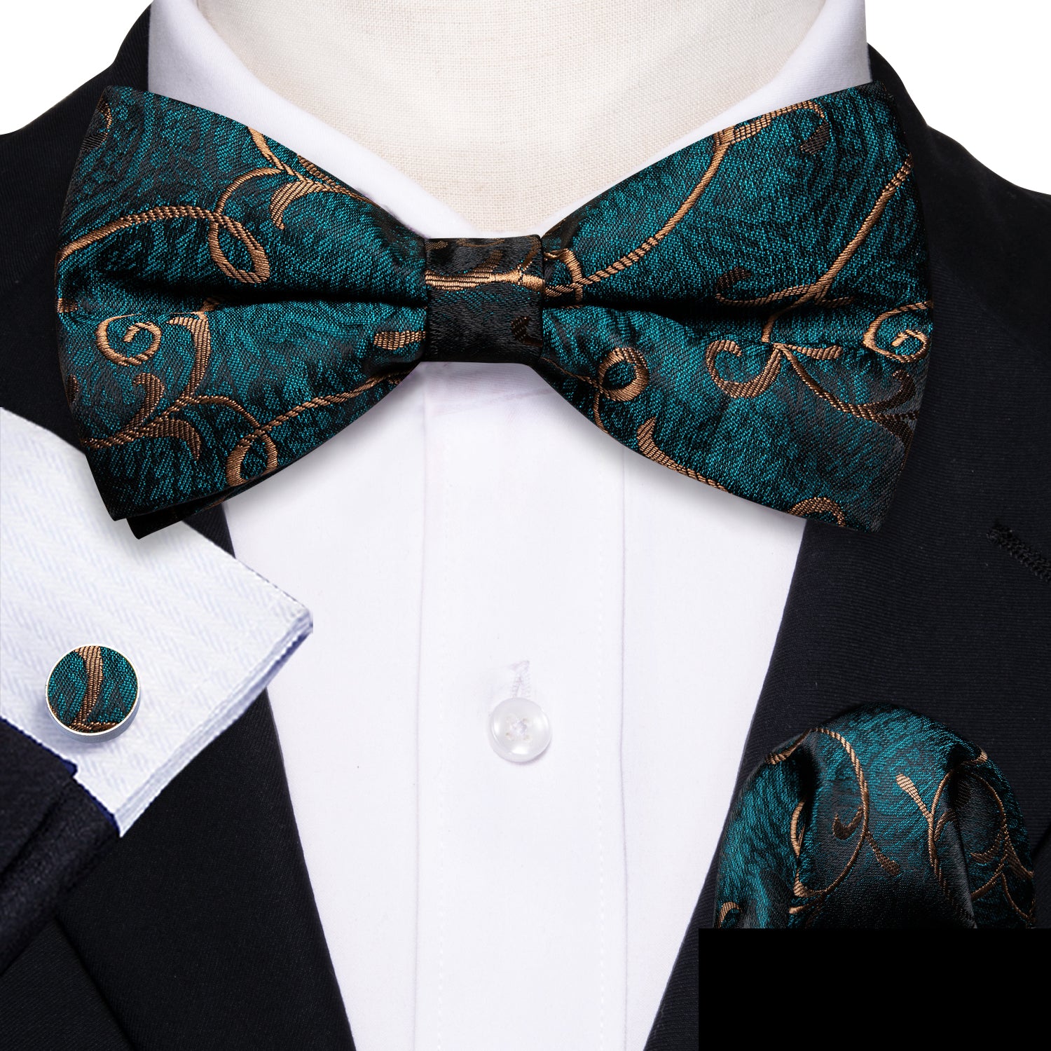 Blue Gold Floral Pre-tied Bow Tie Formal