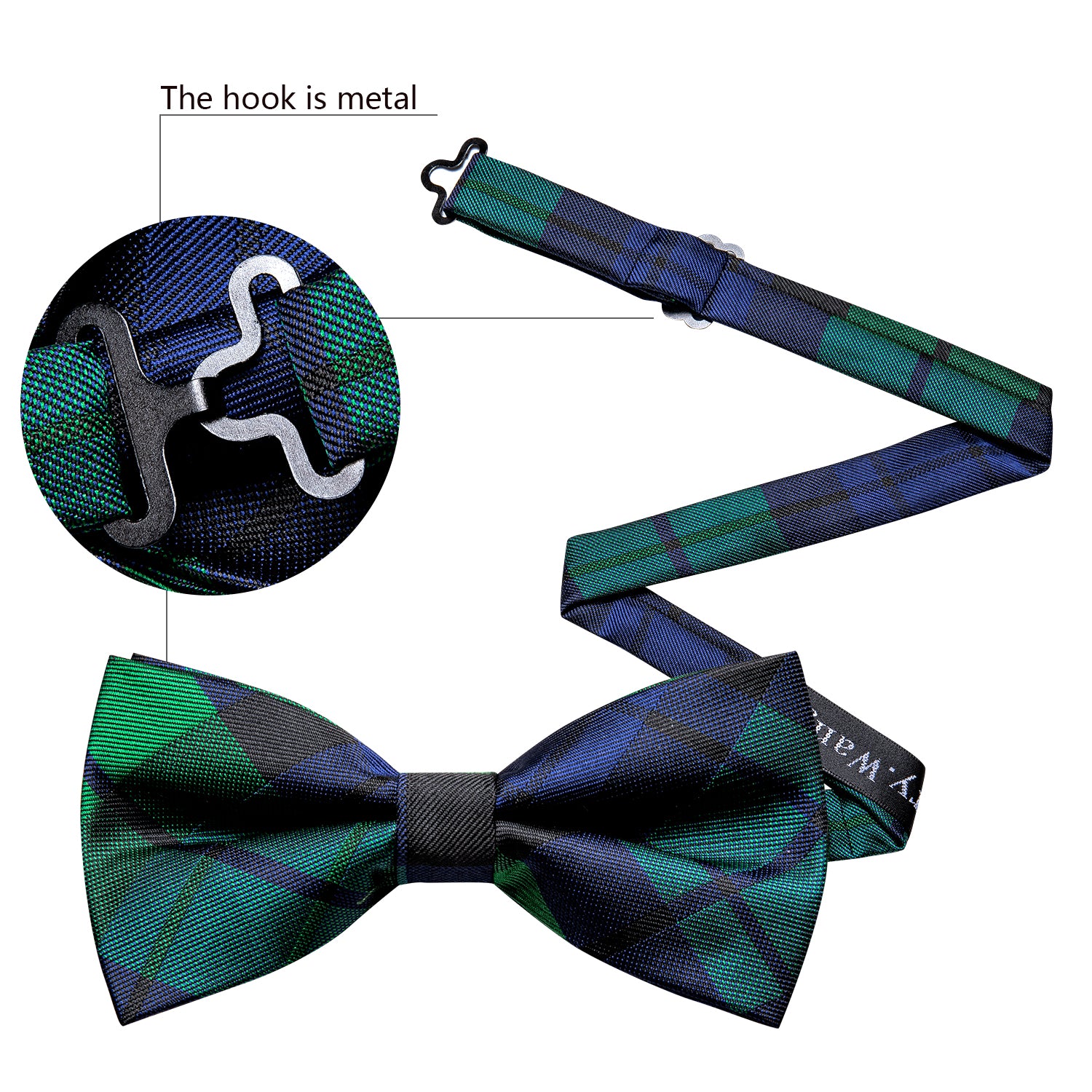 Green Blue Plaid Pre-tied Bow Tie Hanky Cufflinks Set