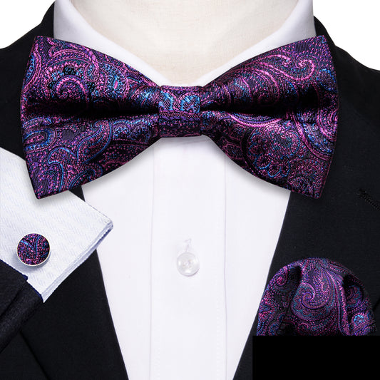 Barry. Wang Wisteria Purple Bowtie for Men Adjustable Paisley Pre-tied Bow Tie Set for Formal Tuxedo