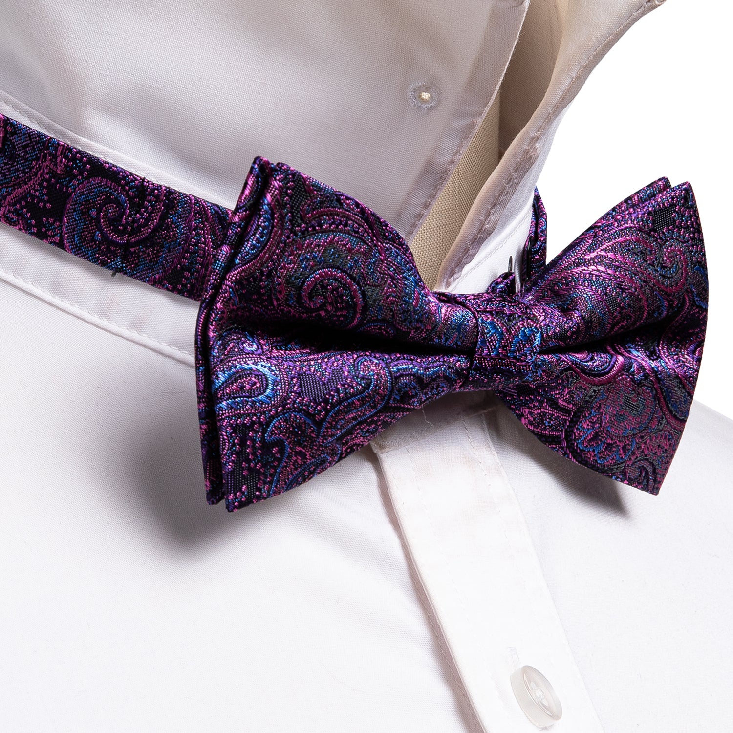 DQT Purple Woven Floral Paisley Pre-Tied Bow Tie – Men's Wedding Bowtie
