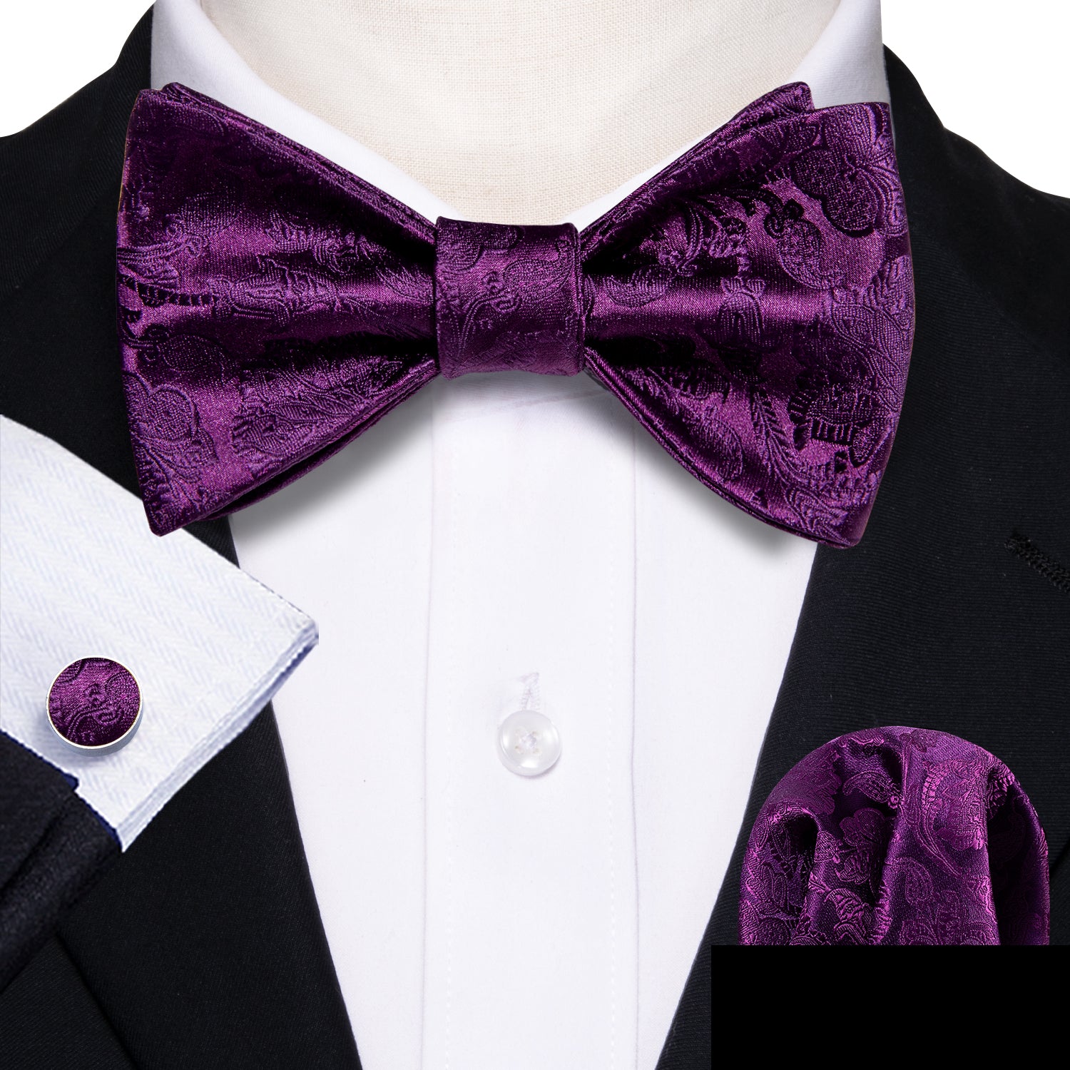 Purple Paisley Self Tie Bow Tie Set