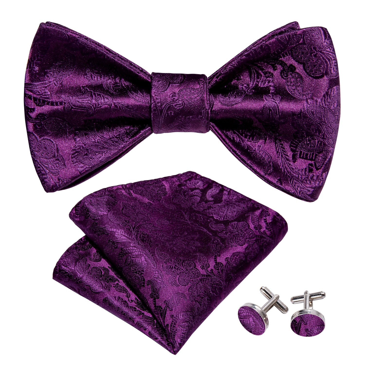Purple Paisley Self Tie Bow Tie Set