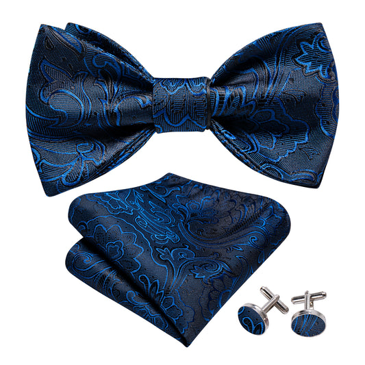 Blue Neck Tie Paisley Self Tied Bow Tie