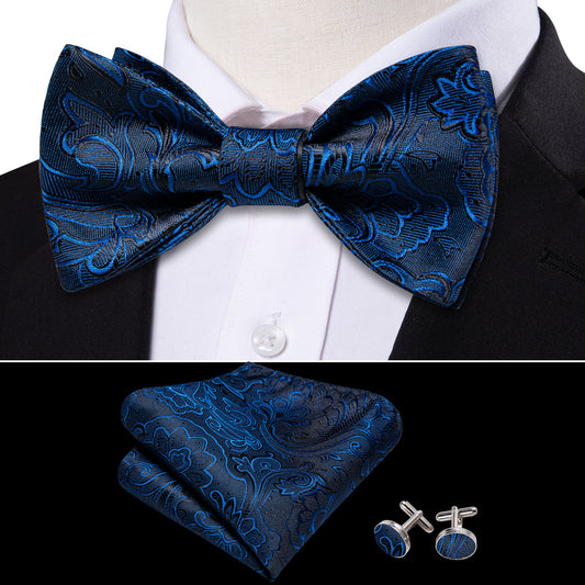 Blue Neck Tie Paisley Self Tied Bow Tie