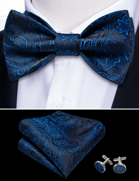 Blue Neck Tie Paisley Self Tied Bow Tie