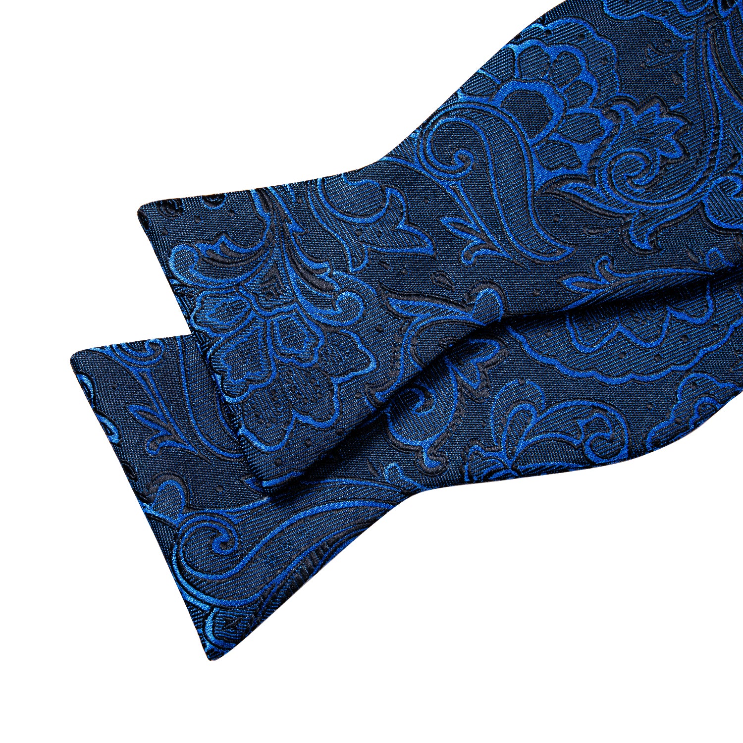 Blue Paisley Self Tie Bow Tie Hanky Cufflinks Set