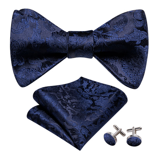 Deep Blue Paisley Silk Self Tie Bow Tie