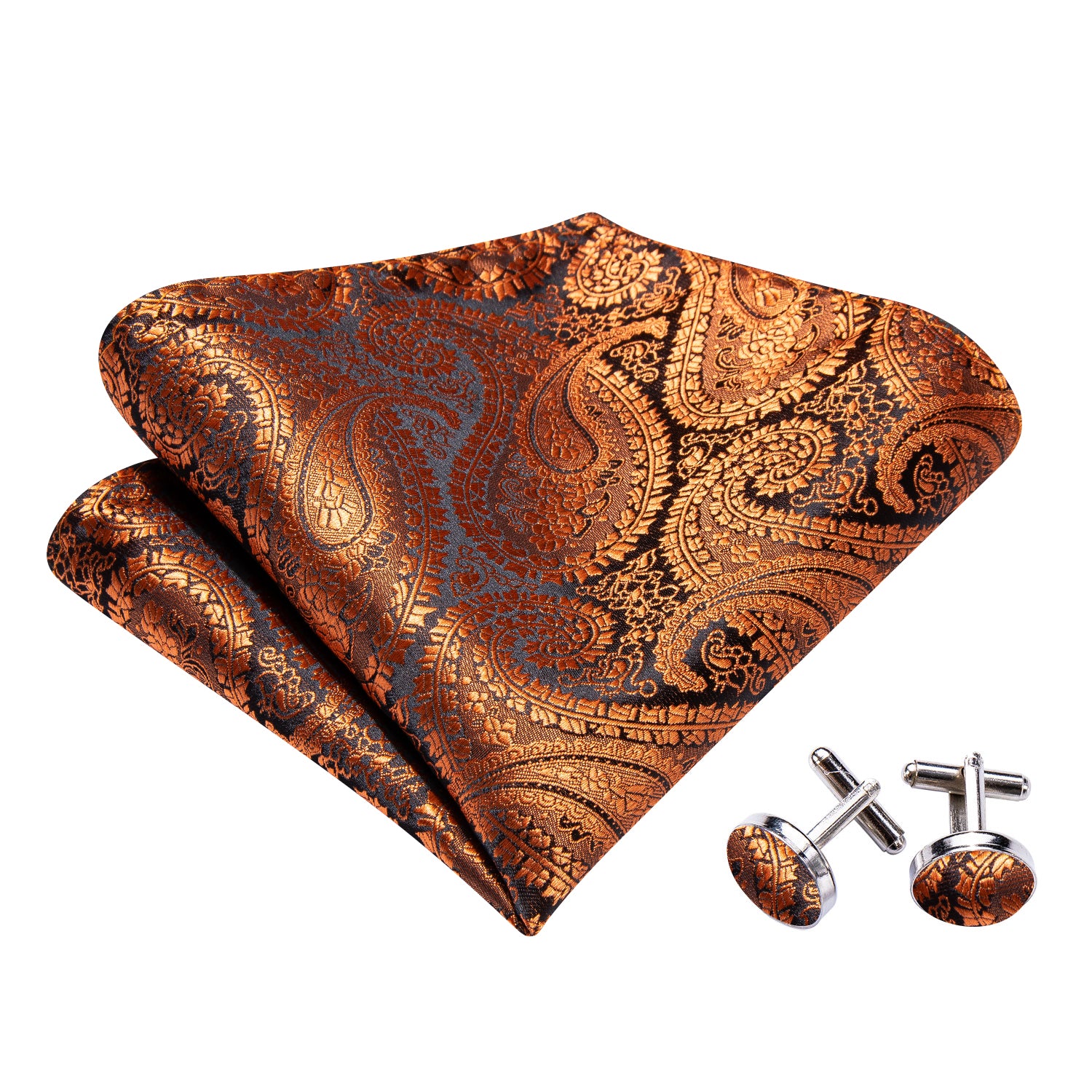 Brown Paisley Self Tie Bow Tie Hanky Cufflinks Set