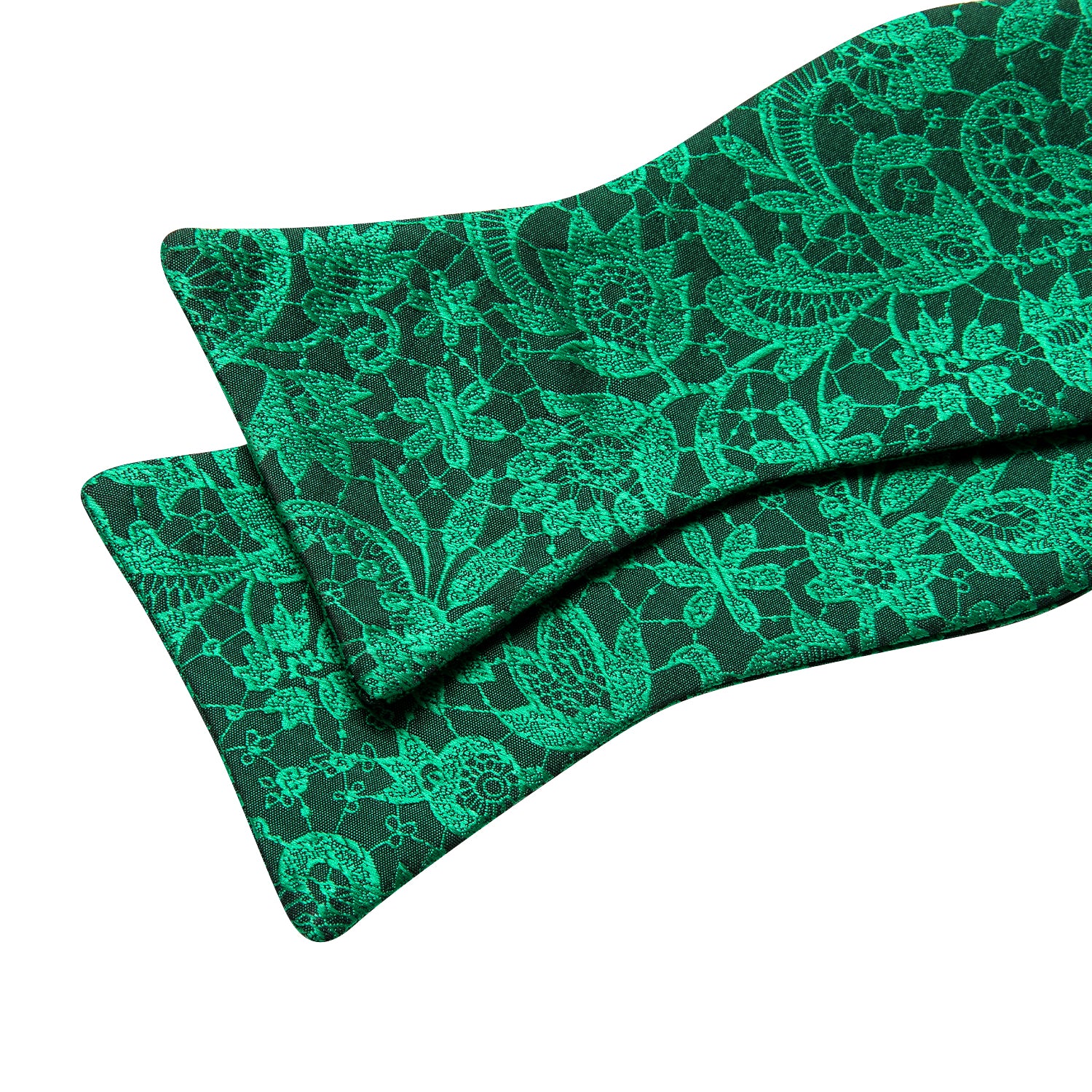 Green Floral Self Tie Bow Tie Hanky Cufflinks Set