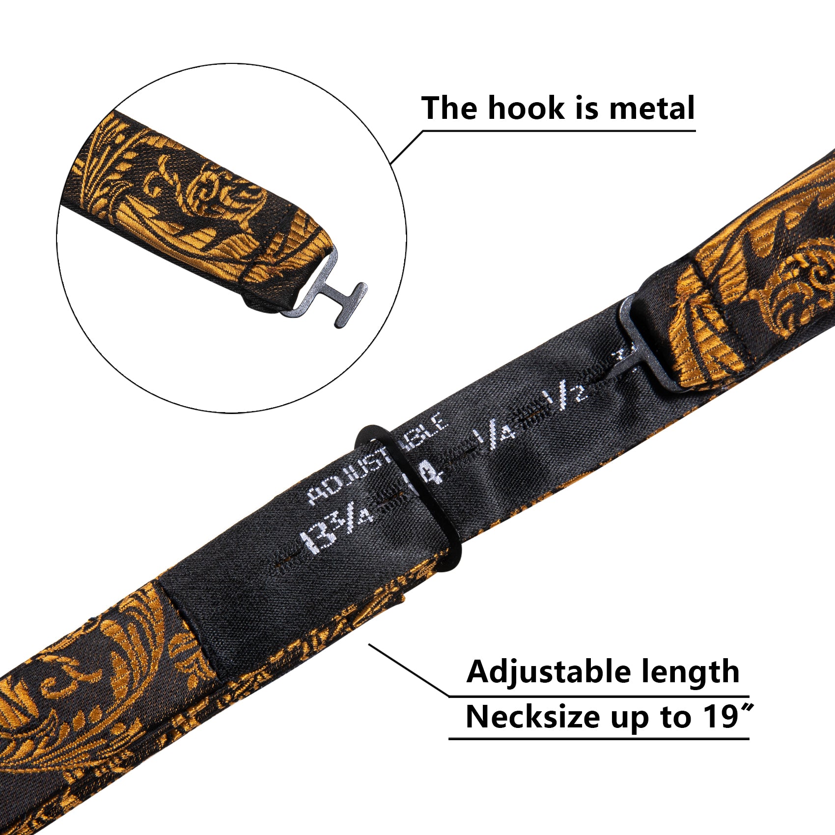 Gold Black Paisley Silk Self Tie Bow Tie Hanky Cufflinks Set