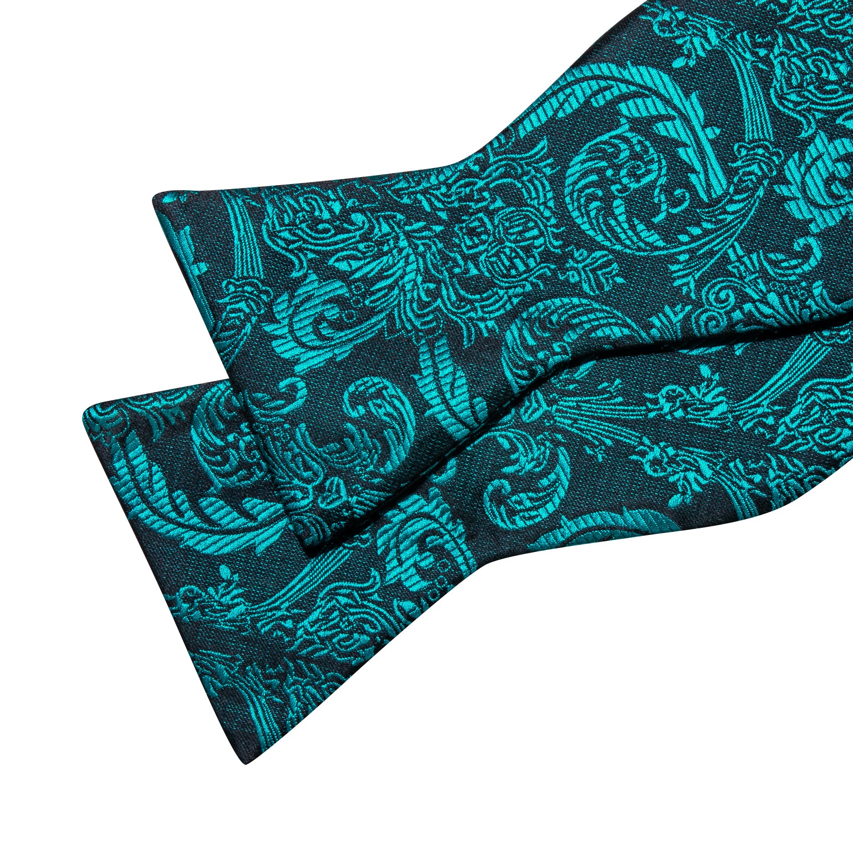 Blue Black Paisley Silk Self Tie Bow Tie Hanky Cufflinks Set