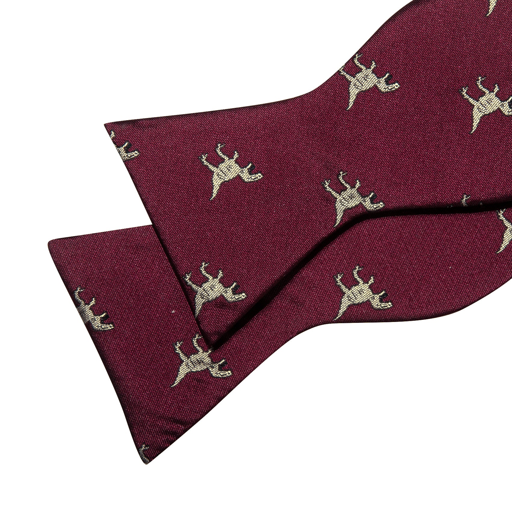 Claret Red Dinosaur Silk Self Tie Bow Tie Hanky Cufflinks Set