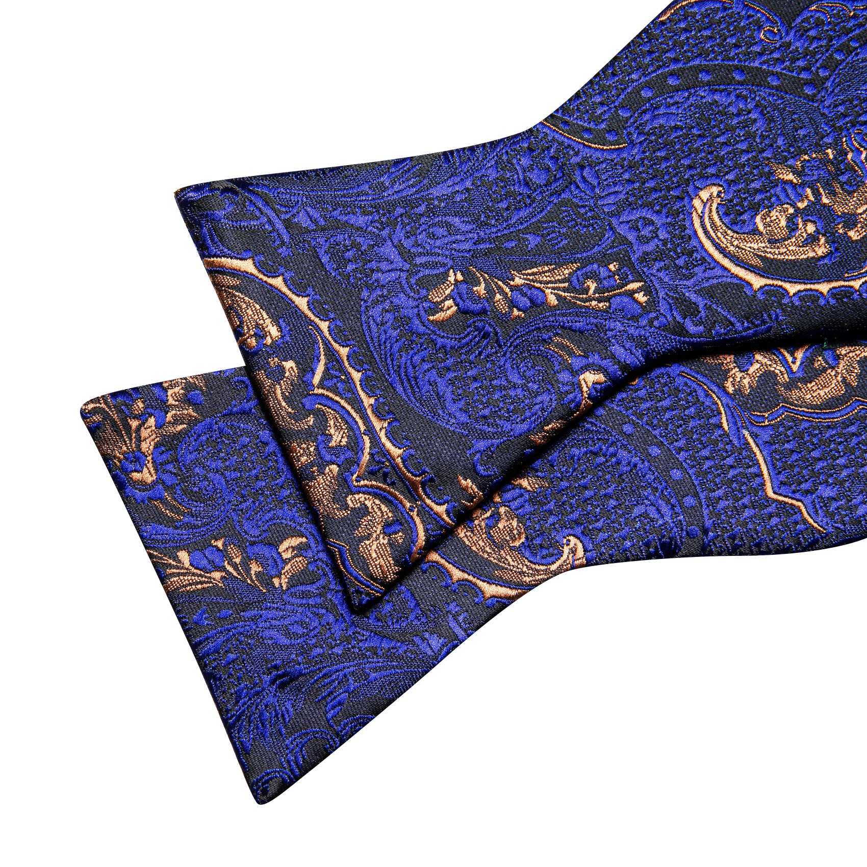 Blue Brown Paisley Silk Self Tie Bow Tie Hanky Cufflinks Set