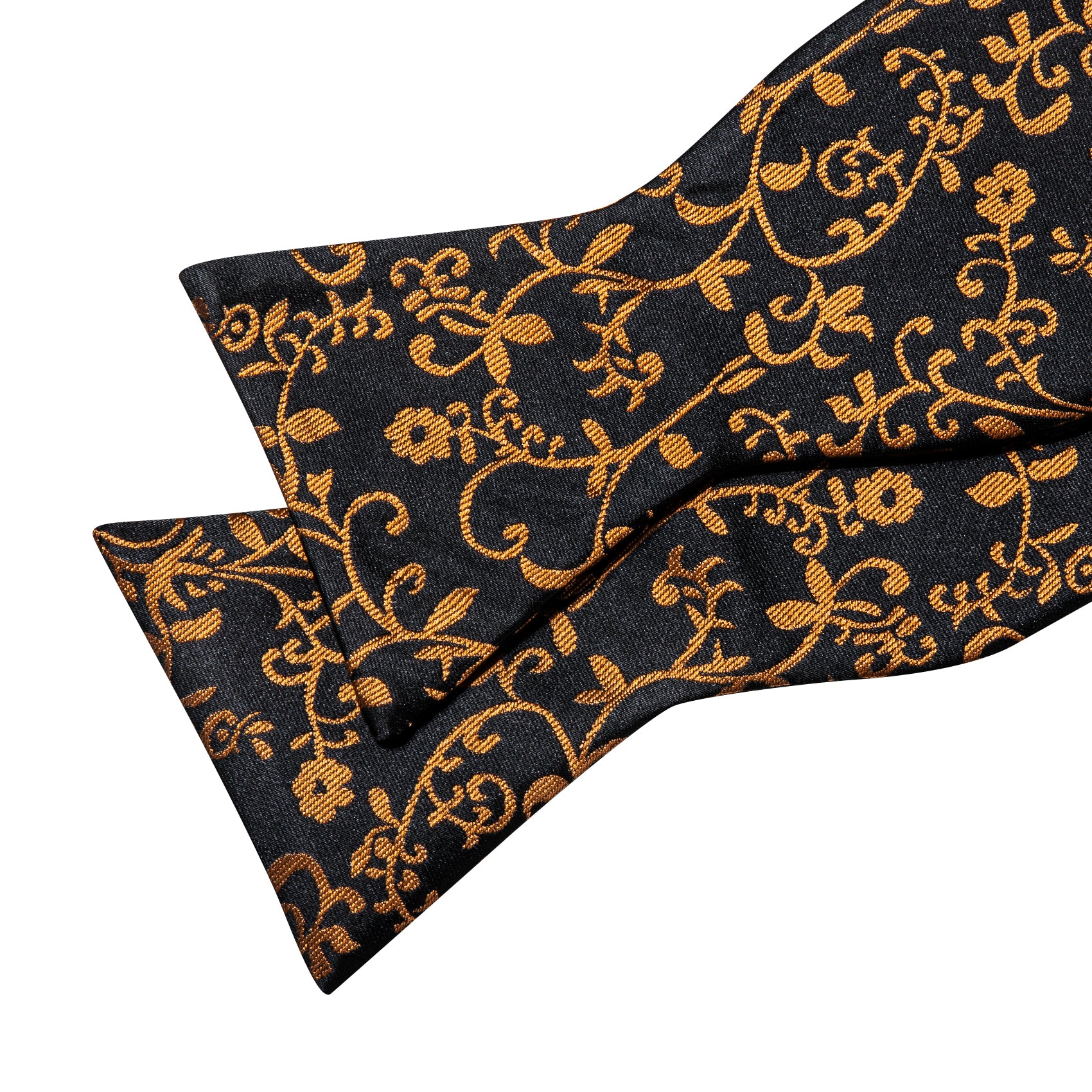 Black Gold Floral Silk Self tie Bow Tie Hanky Cufflinks Set