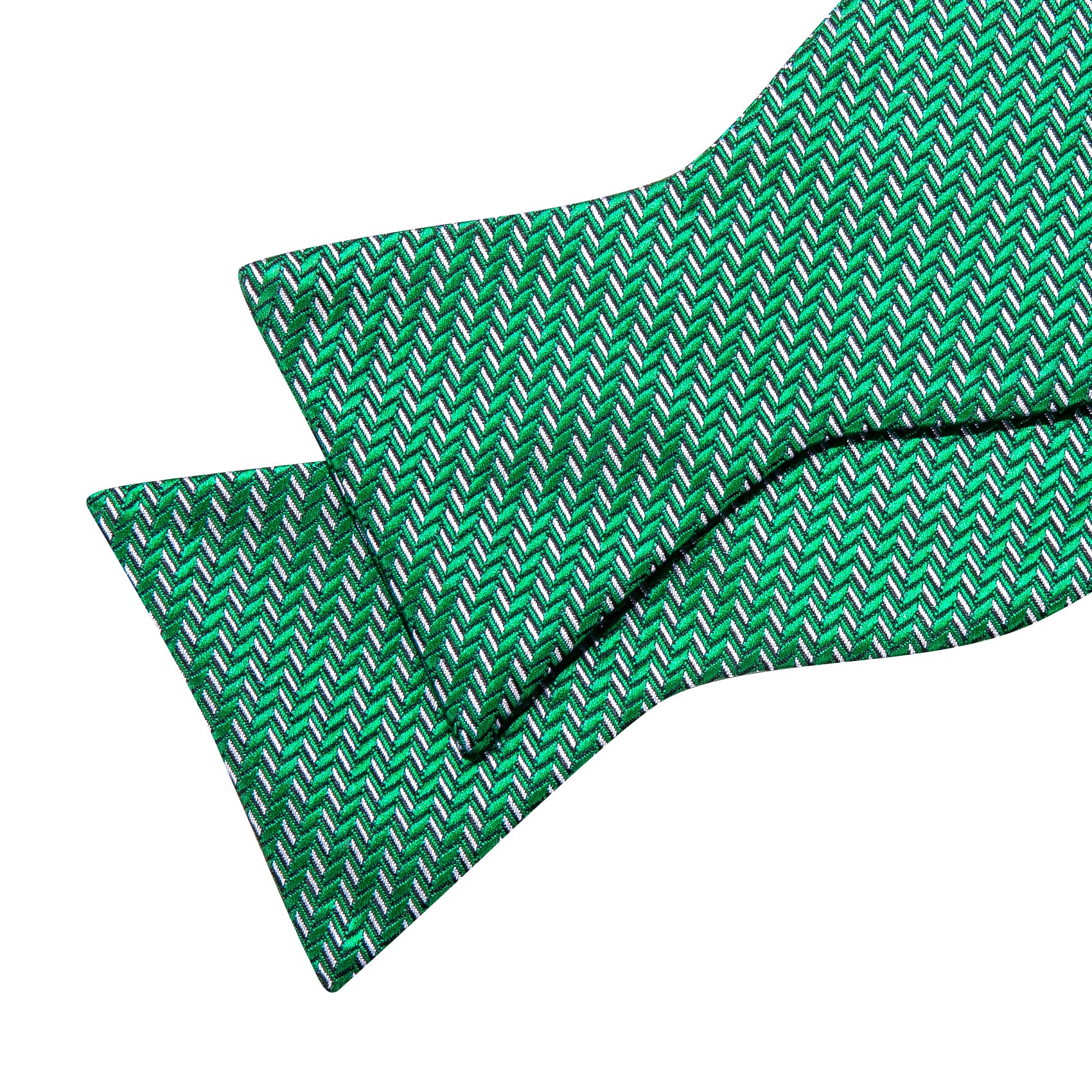 Green White Striped Silk Self Tie Bow Tie Hanky Cufflinks Set