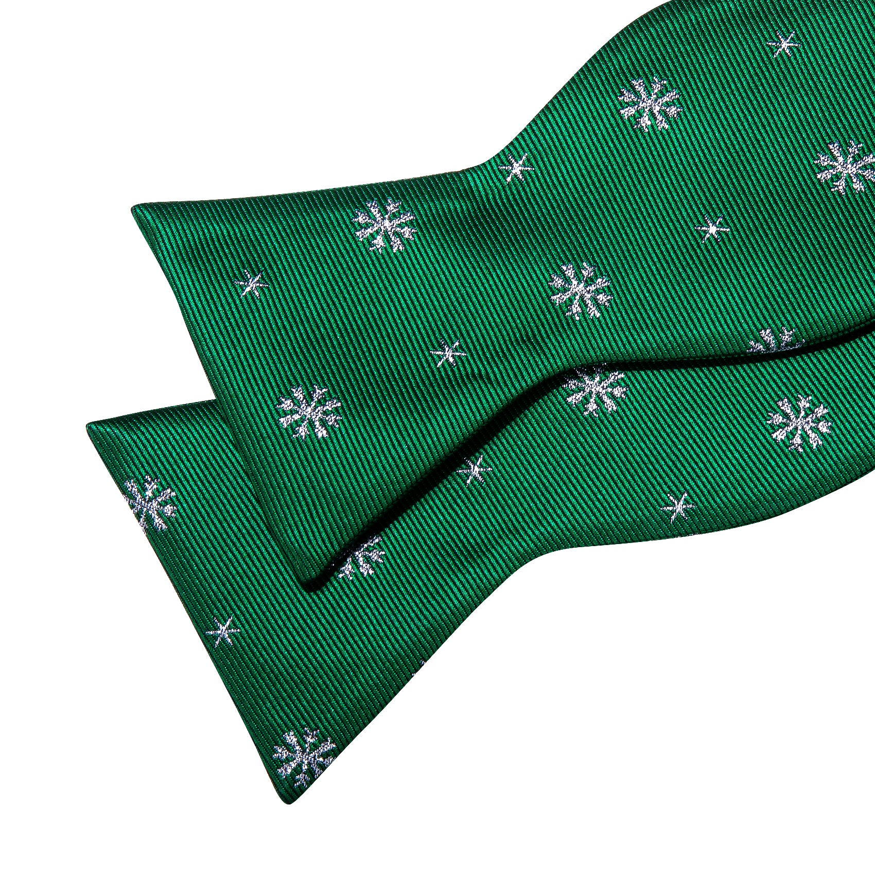 Christmas Green White Snowflake Silk Self Tie Bow Tie Hanky Cufflinks Set