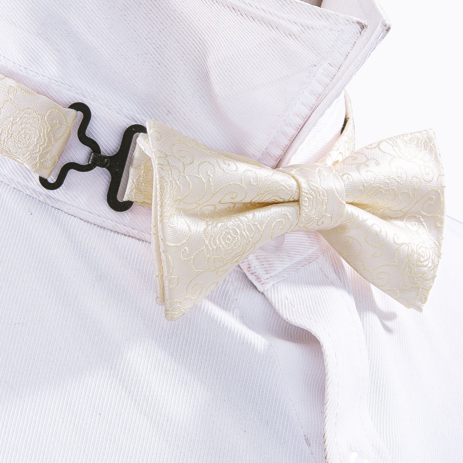 Children White Floral Silk Pre-tied Bow Tie Pocket Square Set