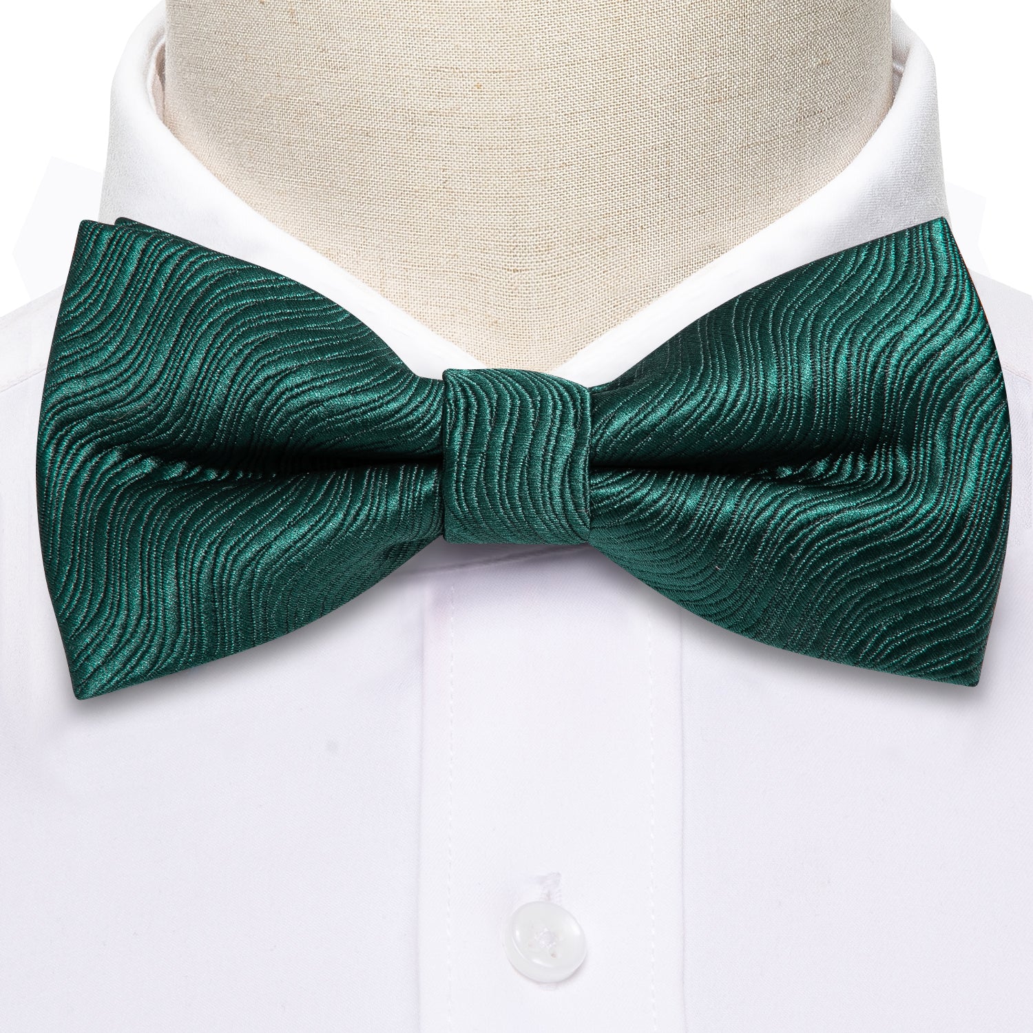 Children Green Solid Silk Pre-tied Bow Tie Pocket Square Set