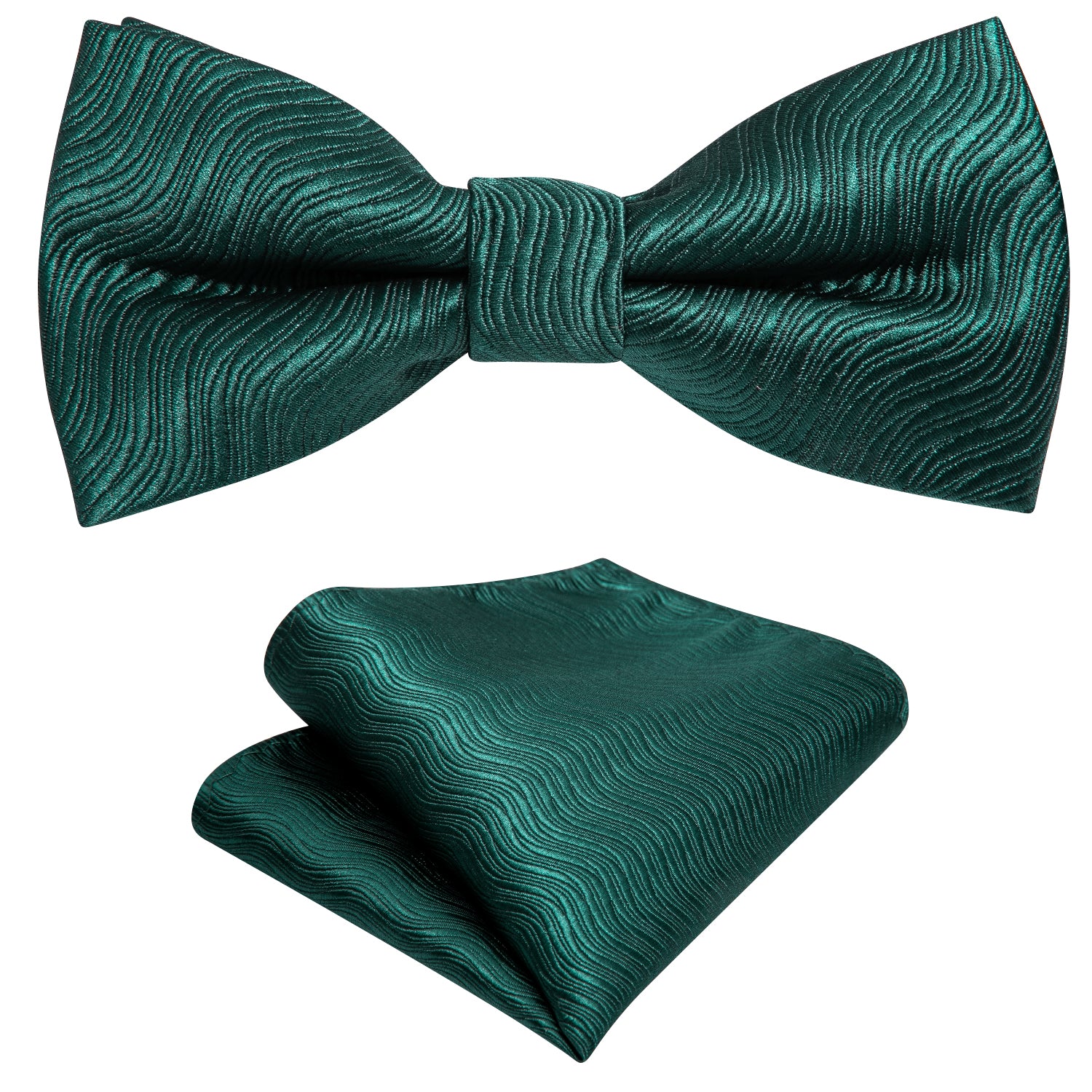 Children Green Solid Silk Pre-tied Bow Tie Pocket Square Set