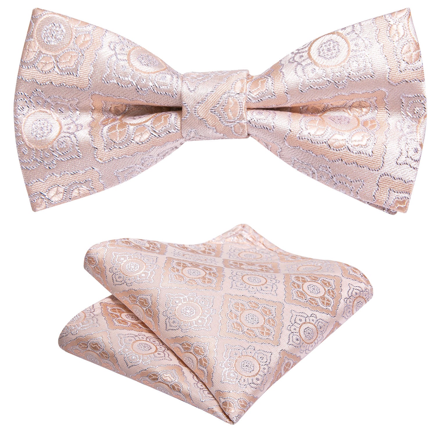 Barry.wang Kids Tie Pink Paisley Silk Children Pre-tied Bow Tie Pocket Square Set