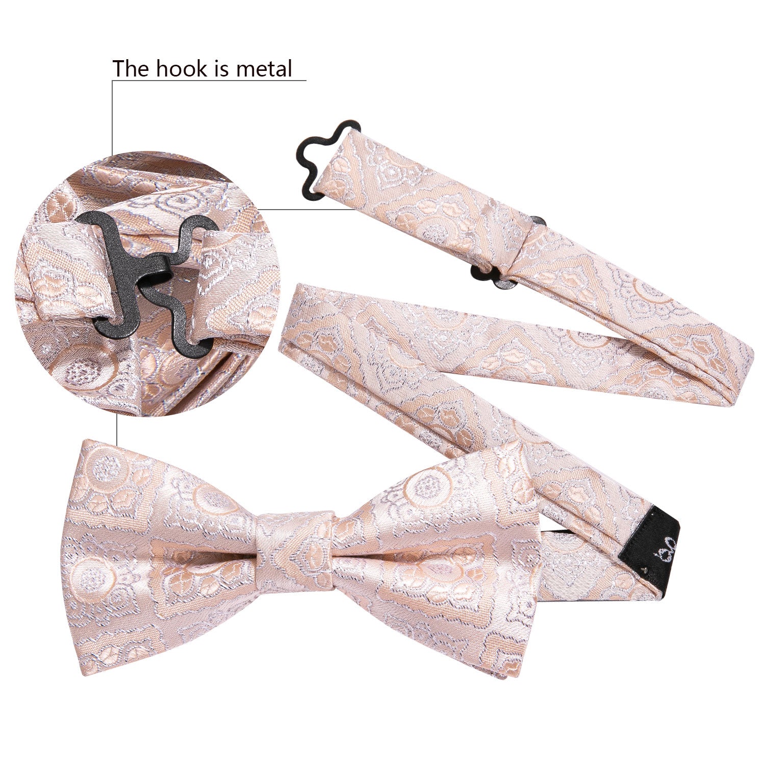 Barry.wang Kids Tie Pink Paisley Silk Children Pre-tied Bow Tie Pocket Square Set