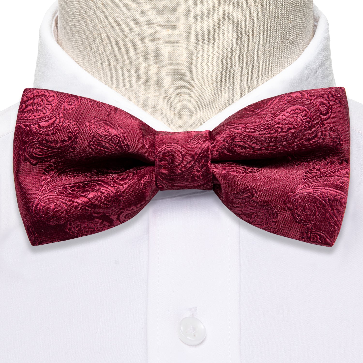 Children Red Paisley Silk Pre-tied Bow Tie Pocket Square Set