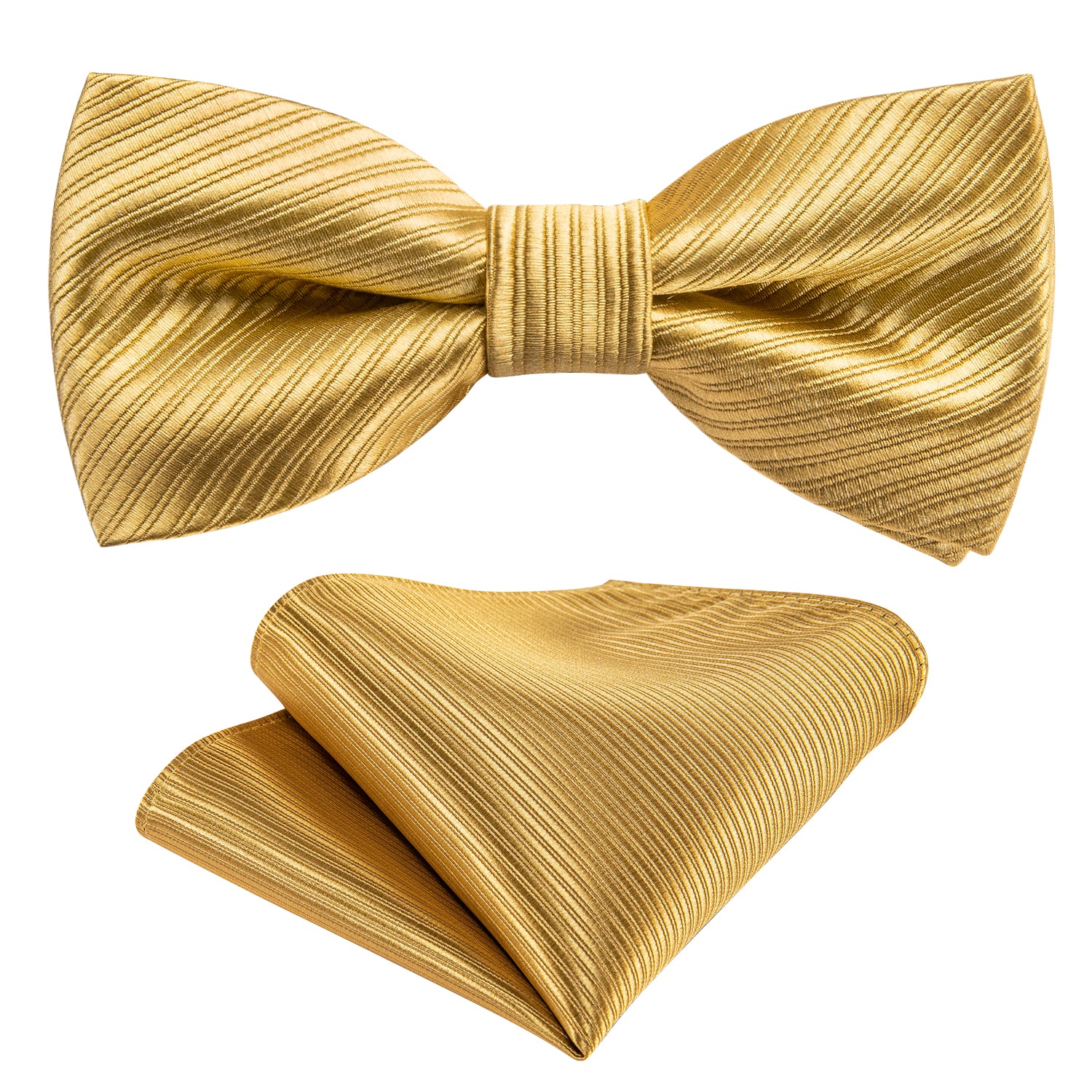 Children Yellow Striped Silk Pre-tied Bow Tie Pocket Square Set
