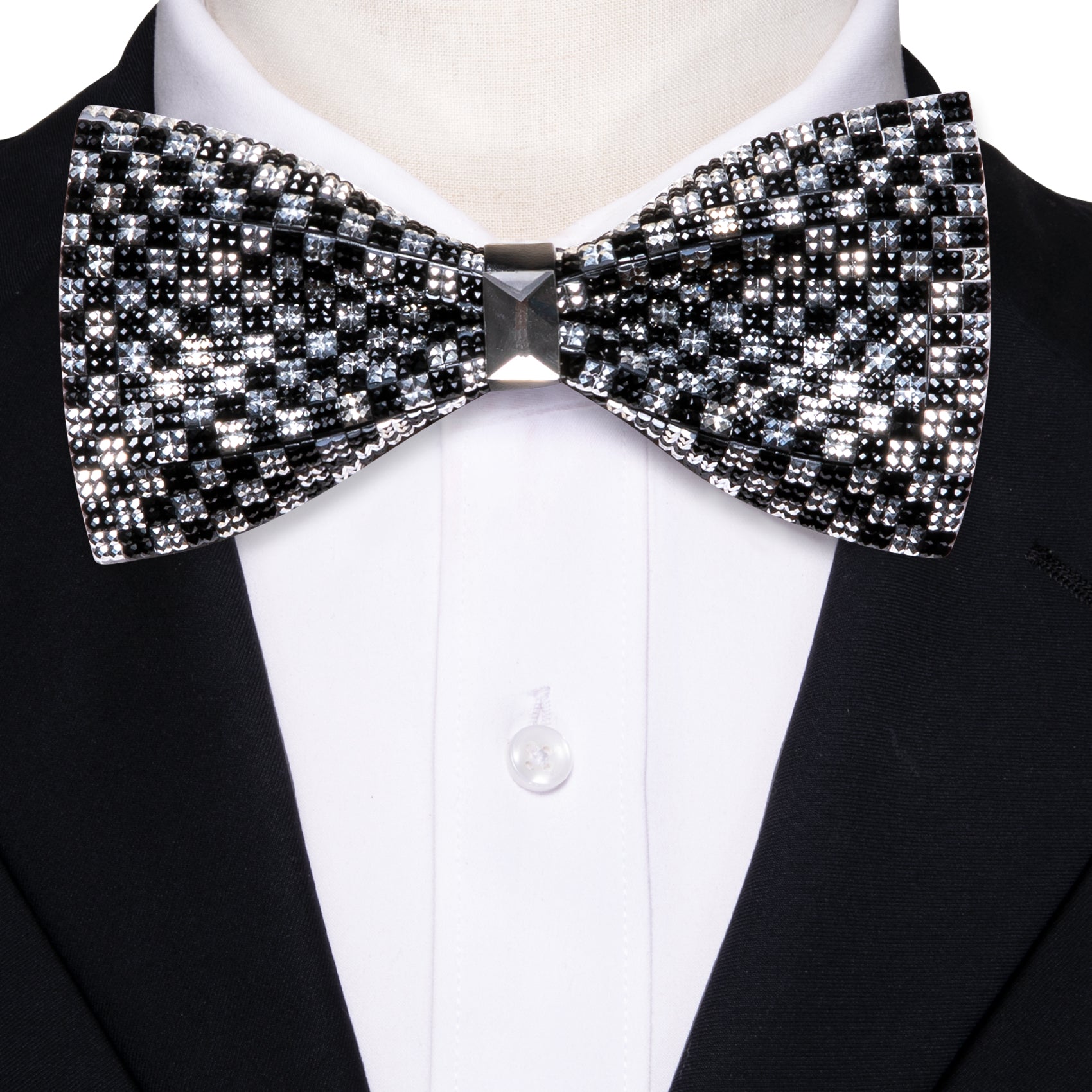 Shining Black White Plaid Rhinestones Pre-tied Bowties Fashion For Wedding Party