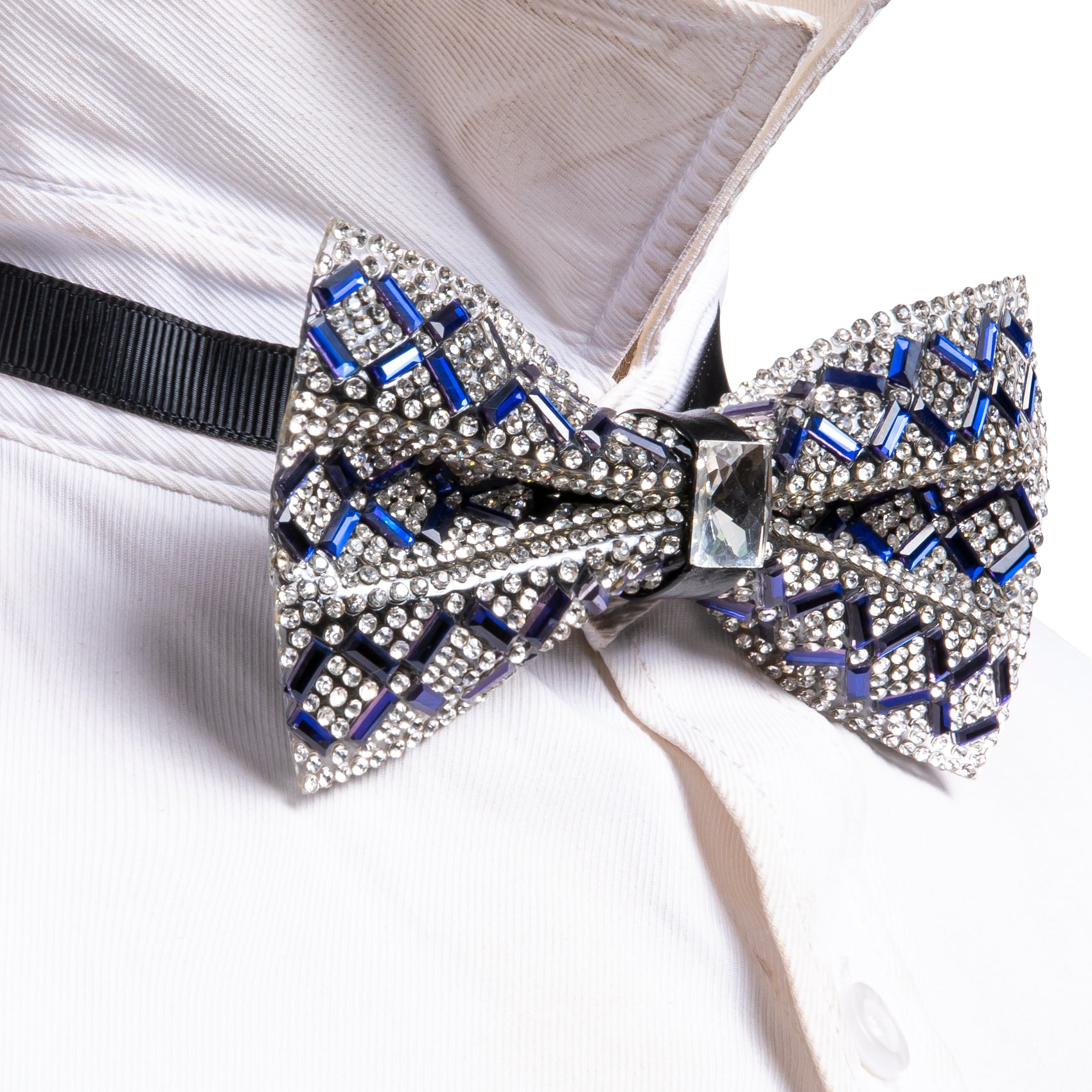 Shining Blue White Plaid Rhinestones Pre-tied Bowties Fashion For Wedding Party