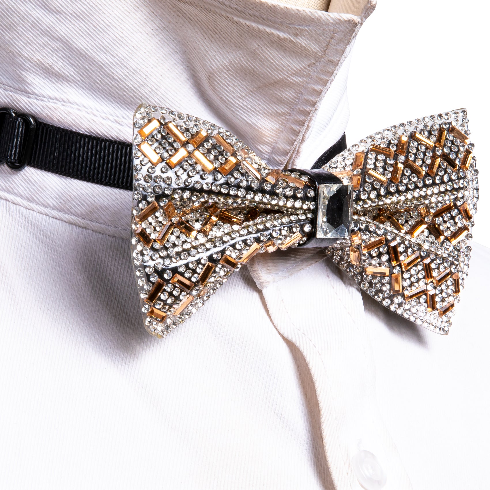 Shining Brown White Plaid Rhinestones Pre-tied Bowties Fashion For Wedding Party